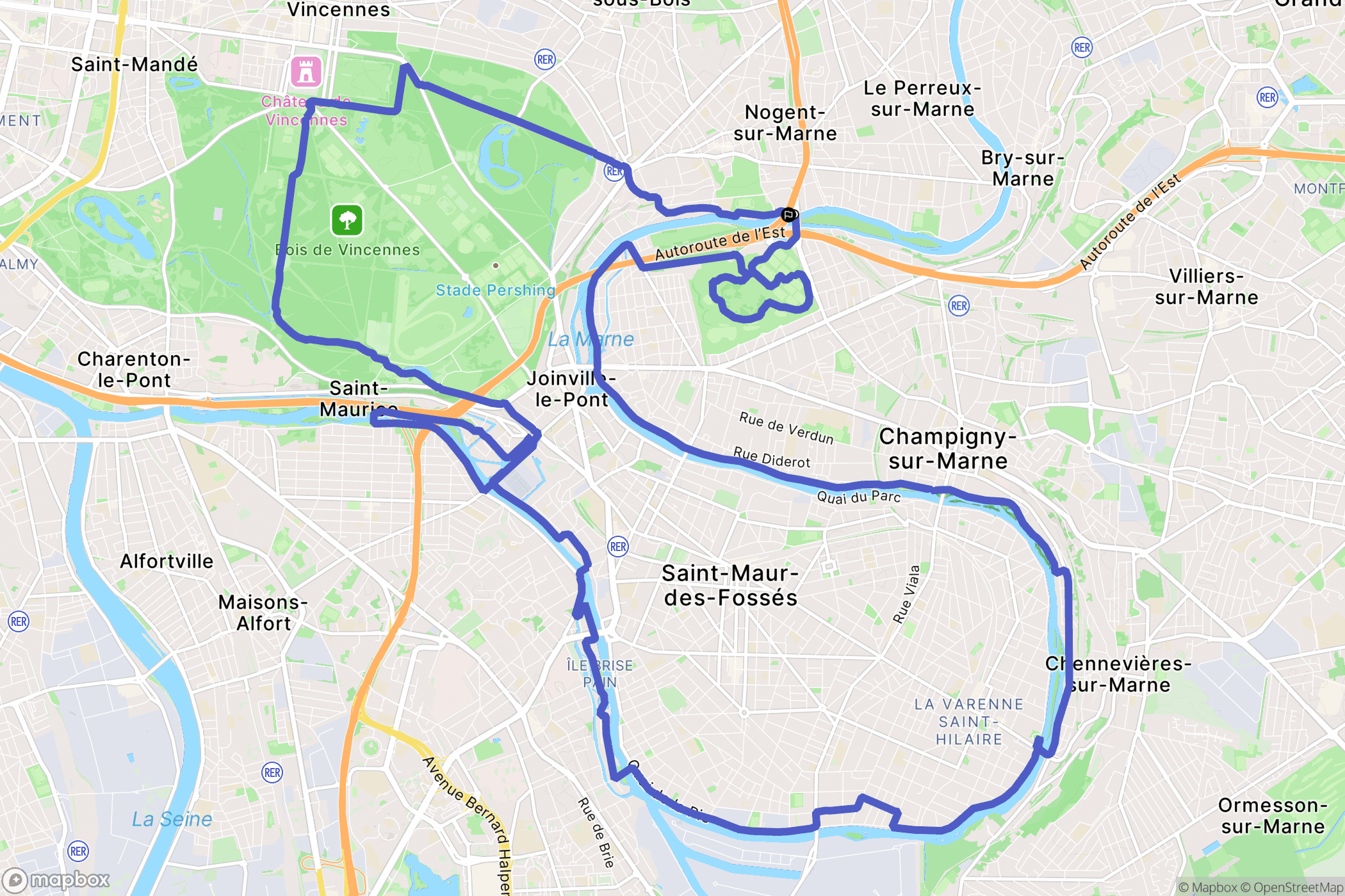 Nogent-sur-Marne : carte du parcours de randonnée - France