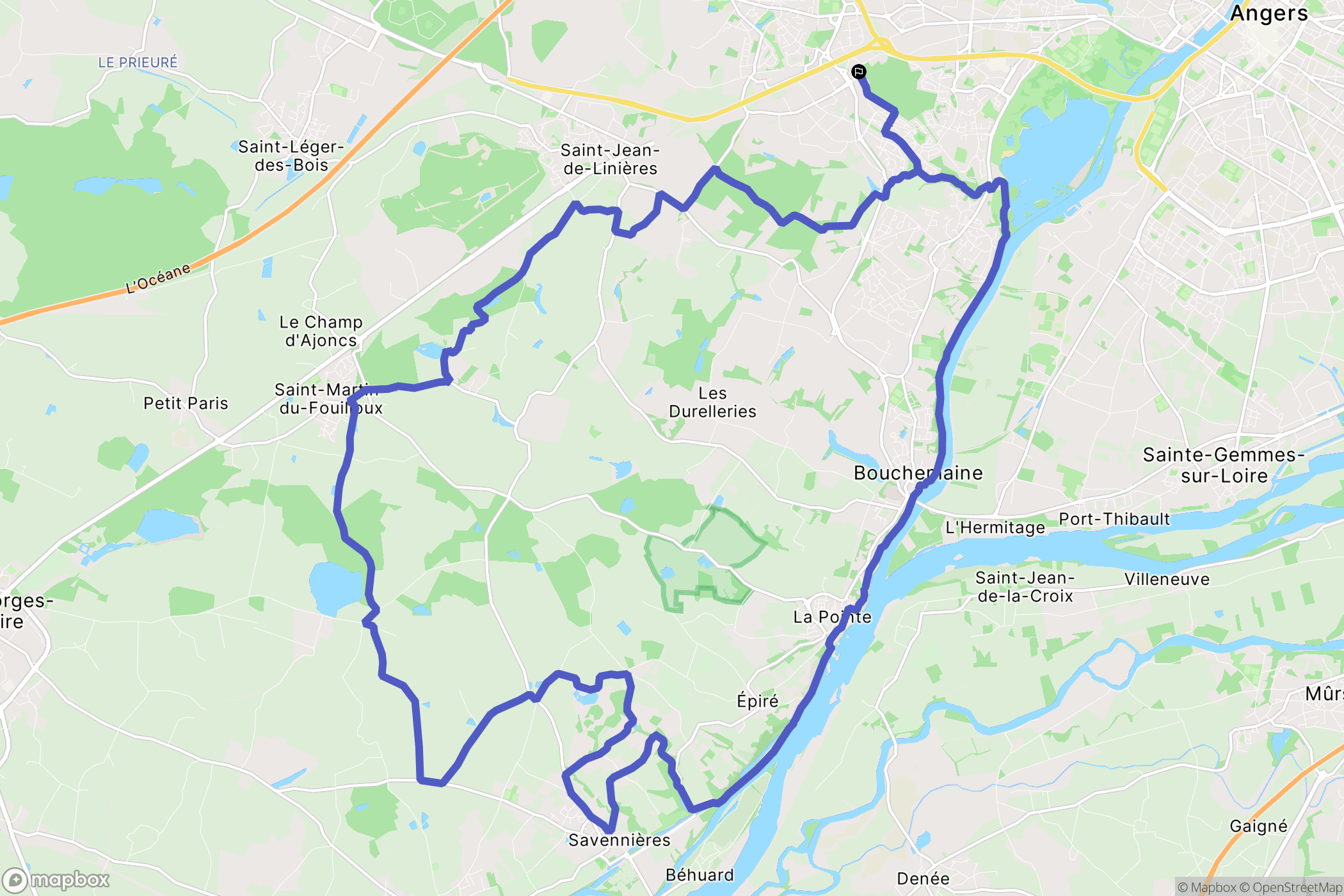 Beaucouzé : carte du parcours de randonnée - France