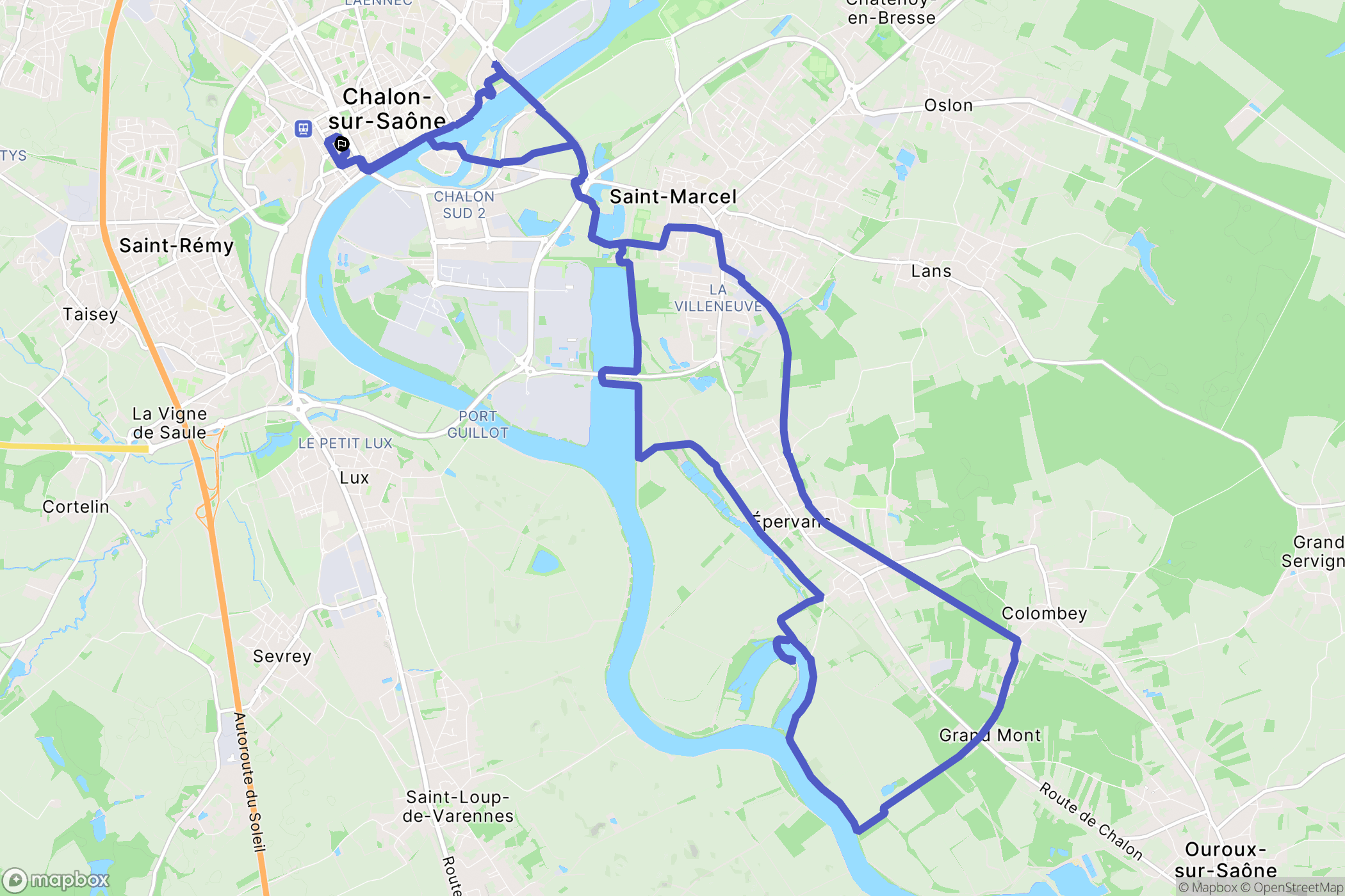 Chalon-sur-Saône : carte du parcours de randonnée - France