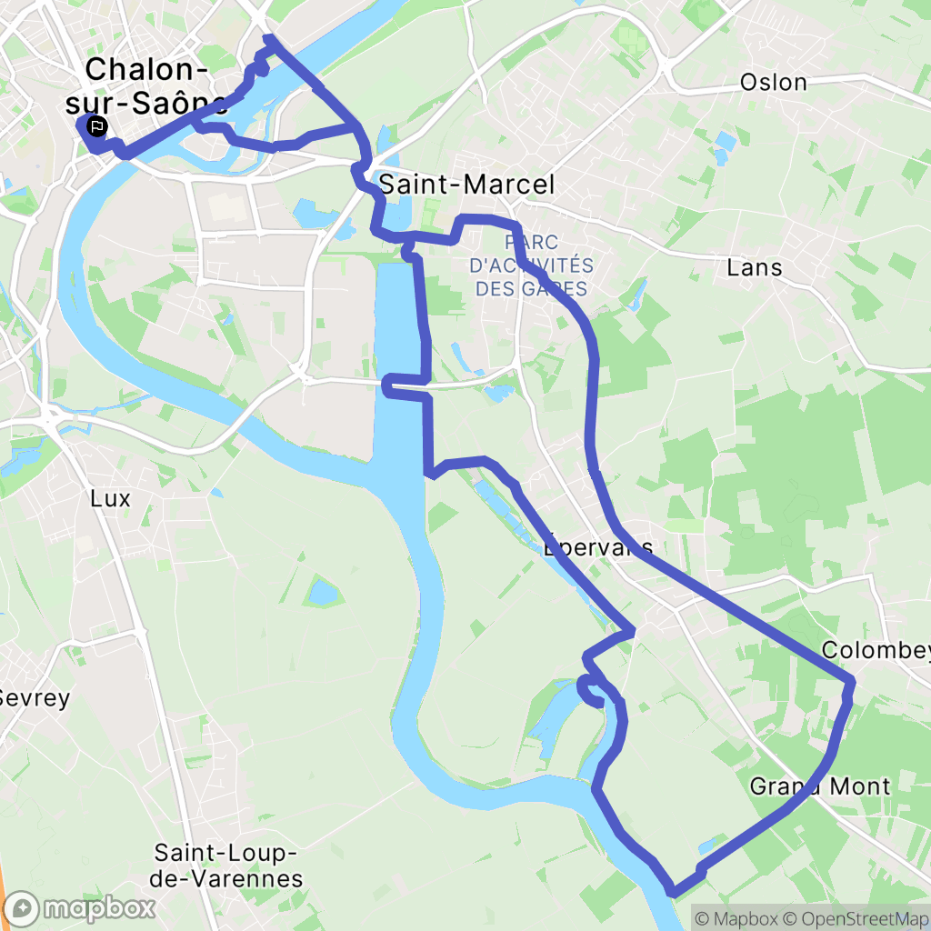 Chalon-sur-Saône : carte du parcours de randonnée - France