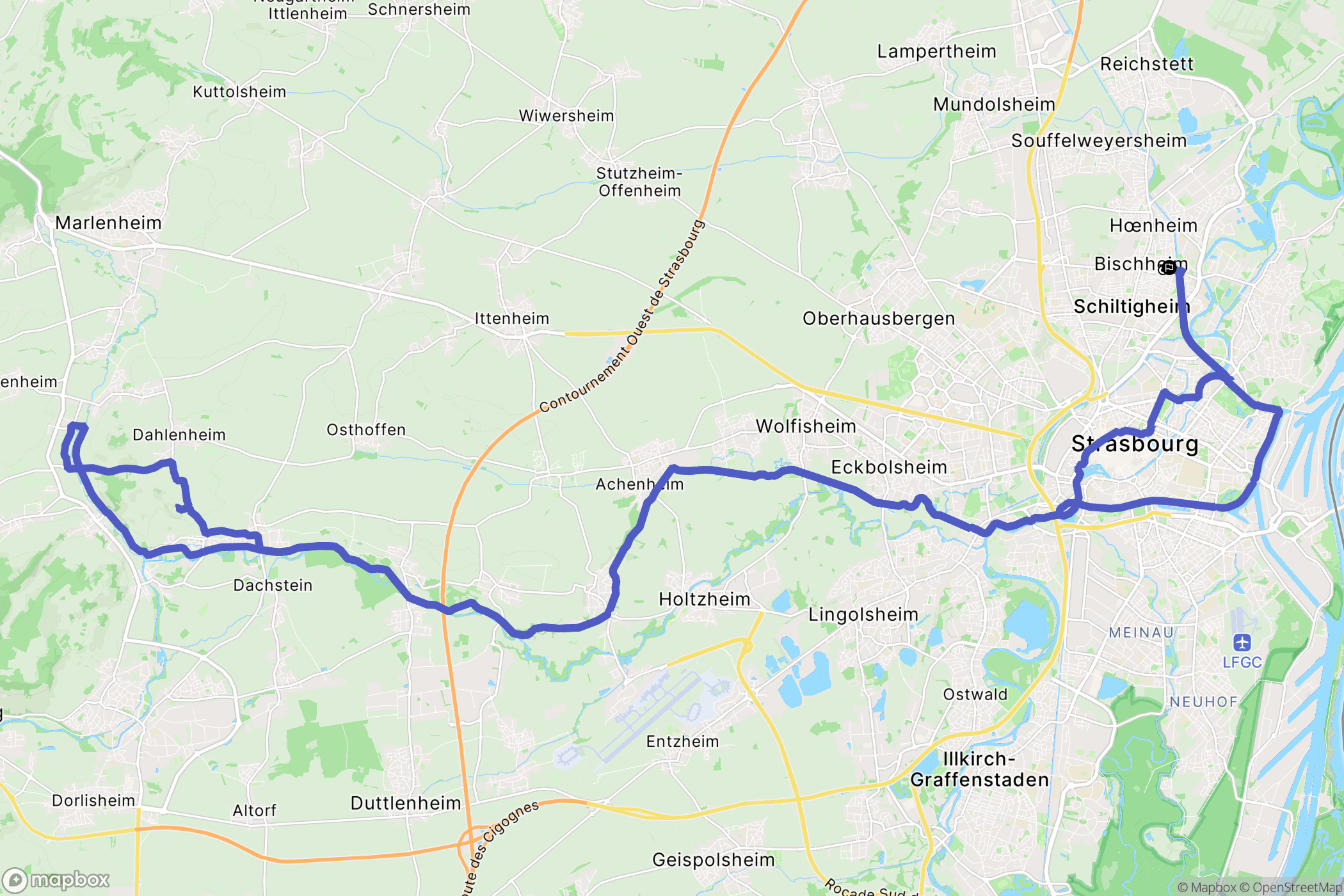 Bischheim : carte du parcours de randonnée - France