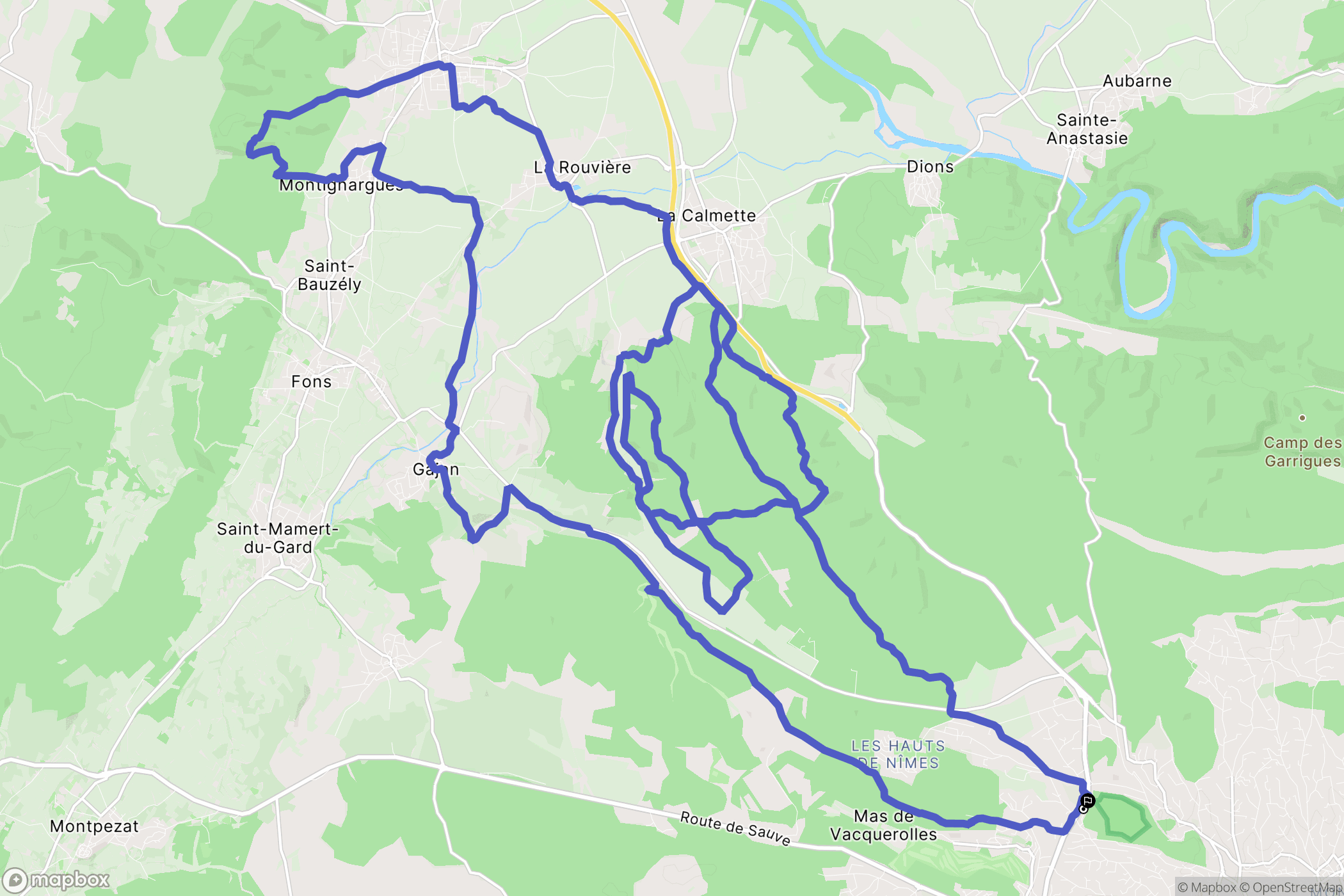 Nîmes : carte du parcours de randonnée - France