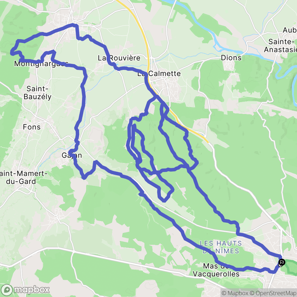 Nîmes : carte du parcours de randonnée - France