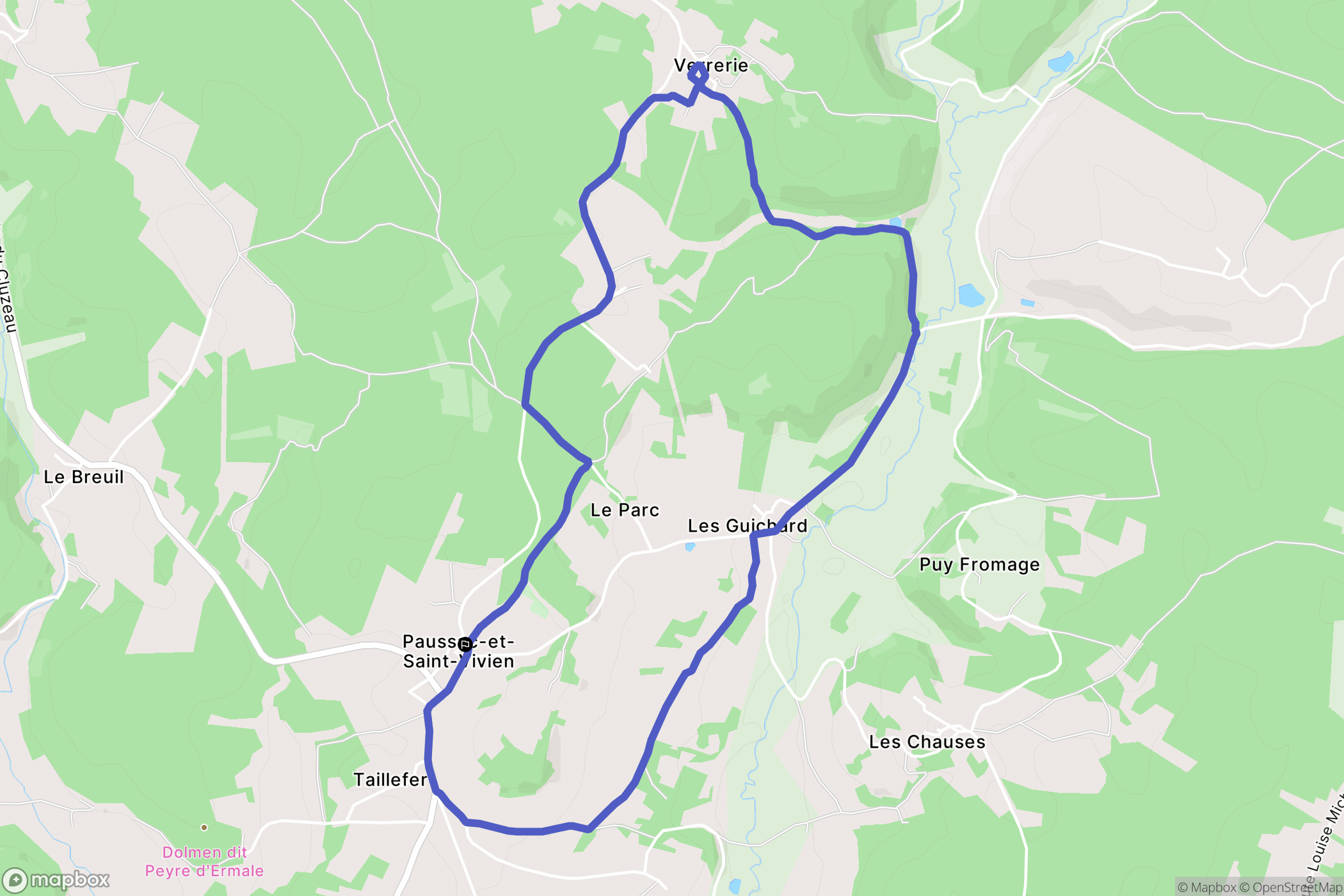Paussac-et-Saint-Vivien : carte du parcours de randonnée - France