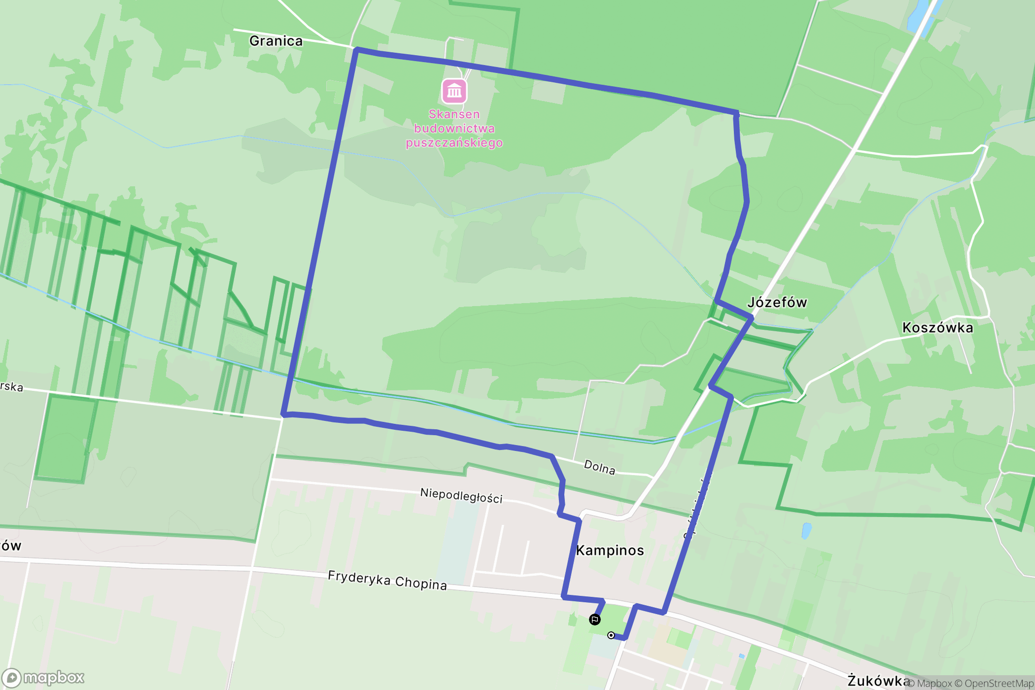 Kampinos: mapa trasy - Poland