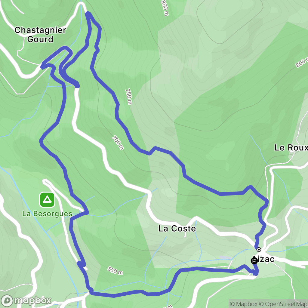 Aizac : carte du parcours de randonnée - France