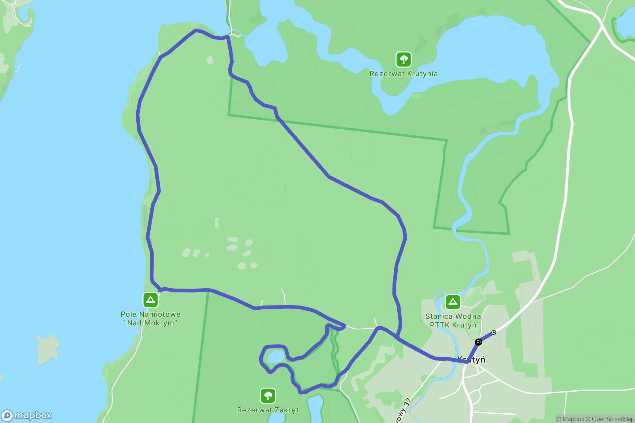 Krutyń: mapa trasy - Poland