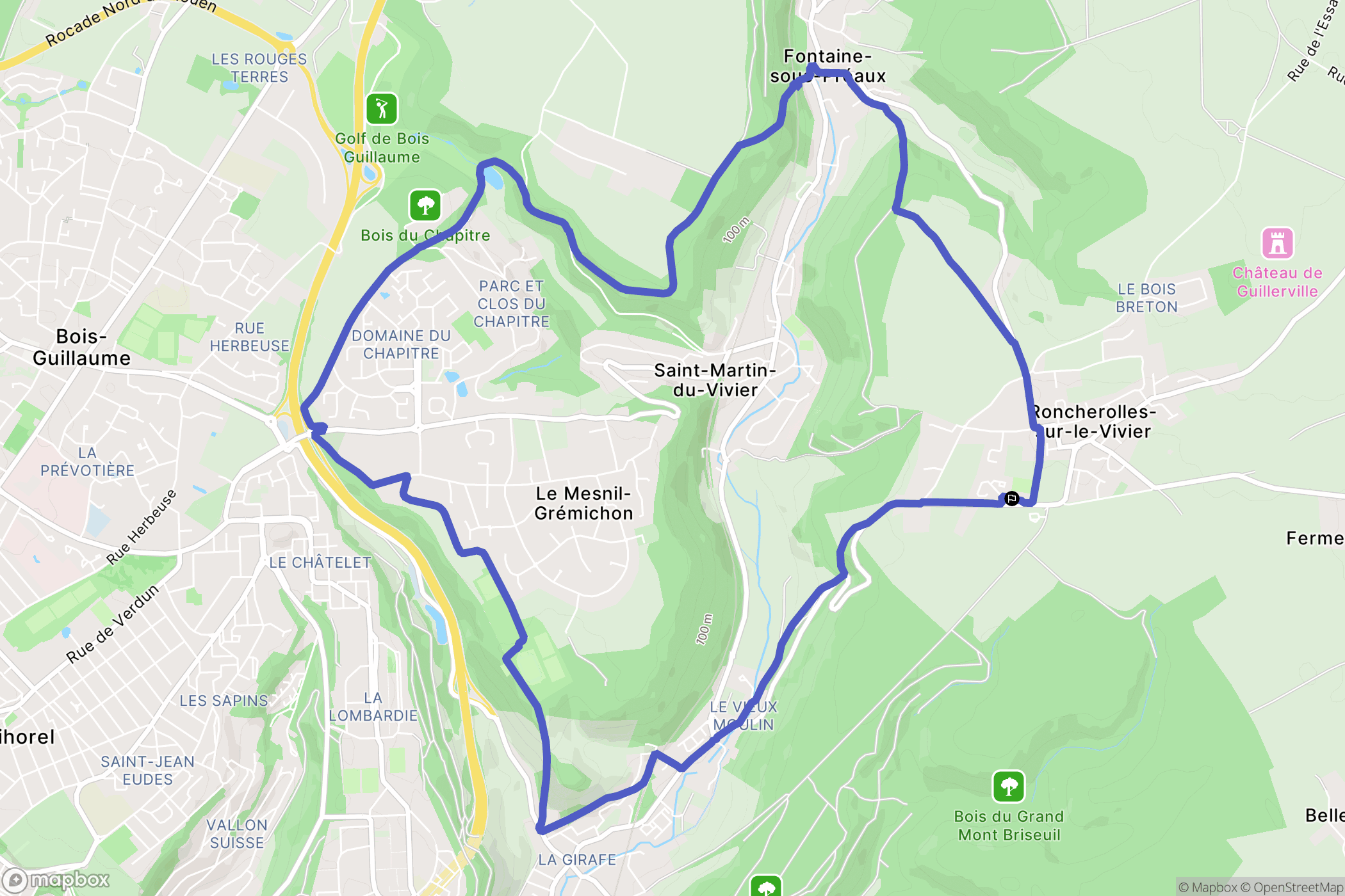 Roncherolles-sur-le-Vivier : carte du parcours de randonnée - France