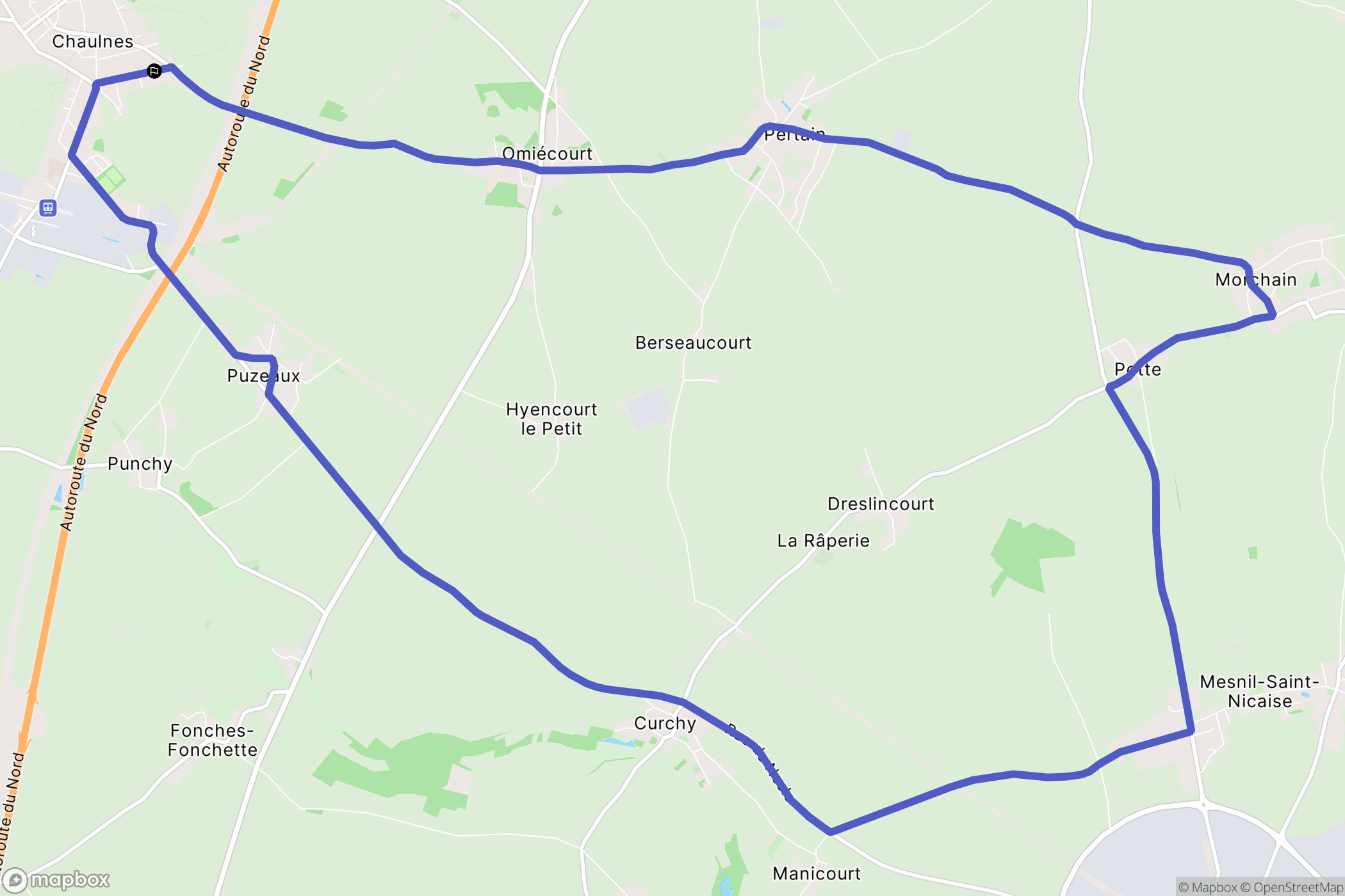 Chaulnes : carte du parcours de randonnée - France