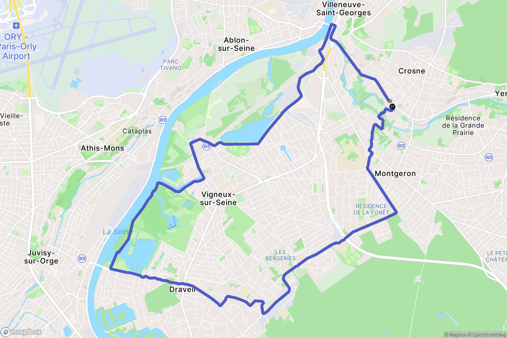 Crosne : carte du parcours de randonnée - France