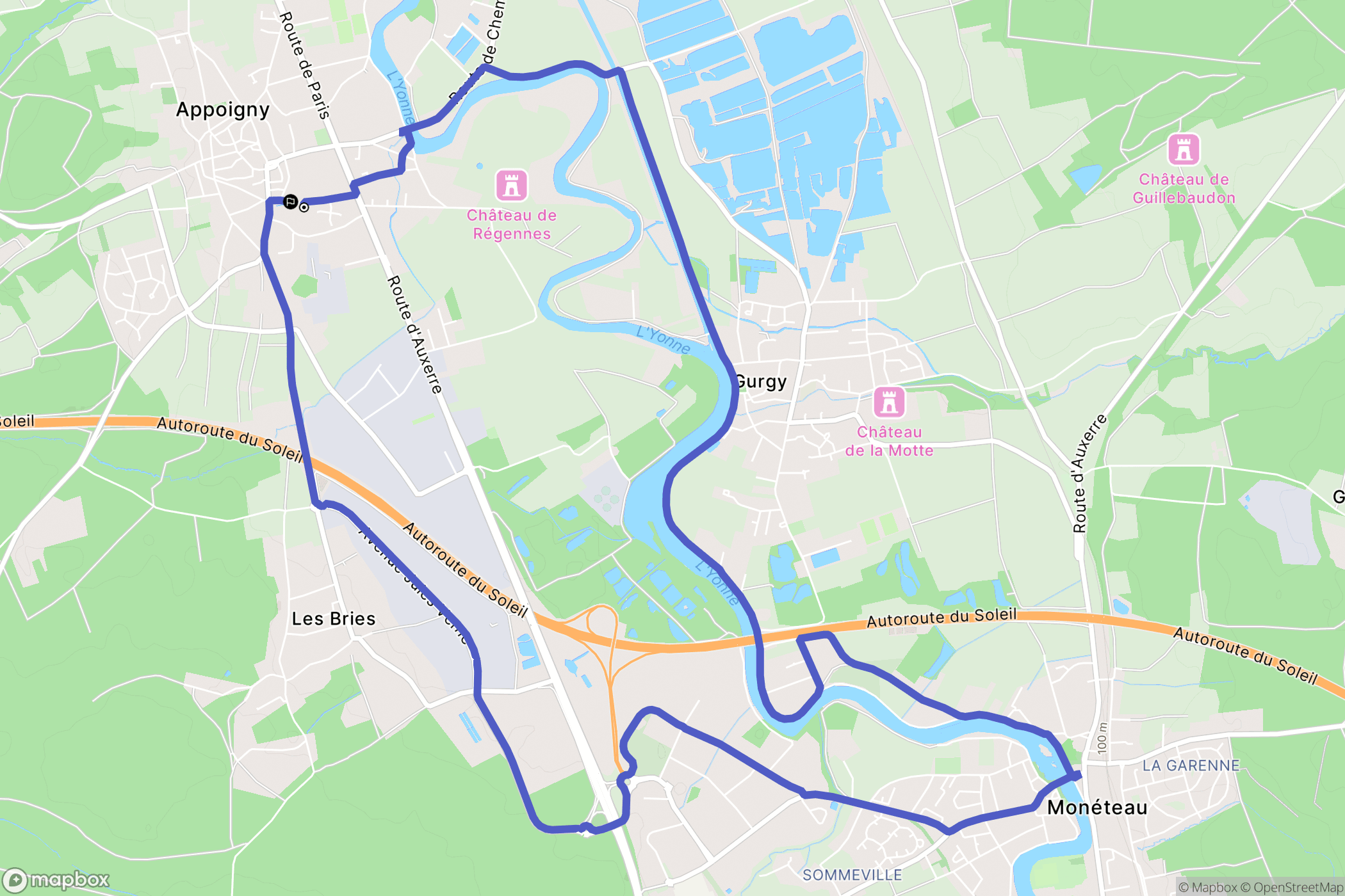 Appoigny : carte du parcours de randonnée - France