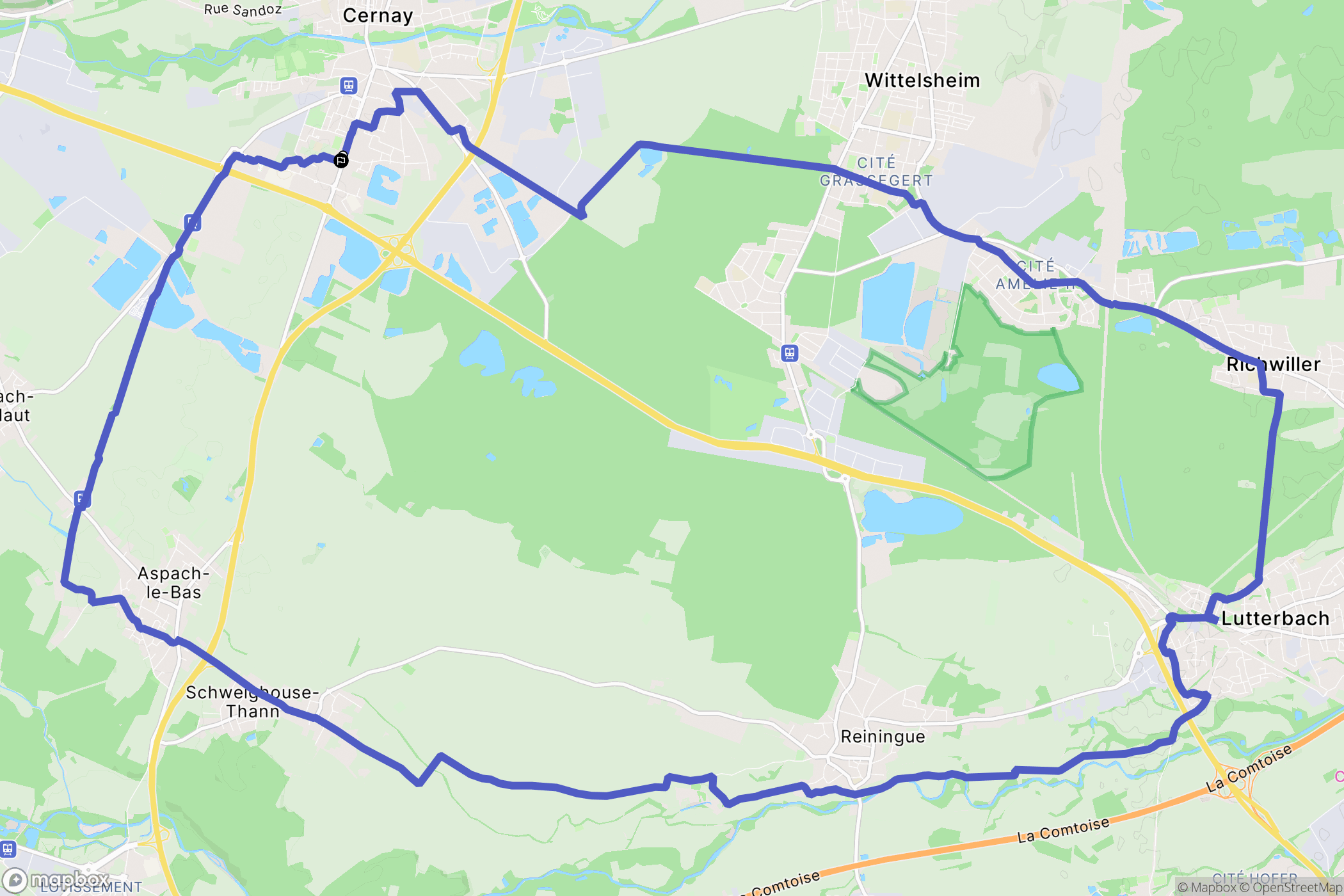 Cernay : carte du parcours de randonnée - France