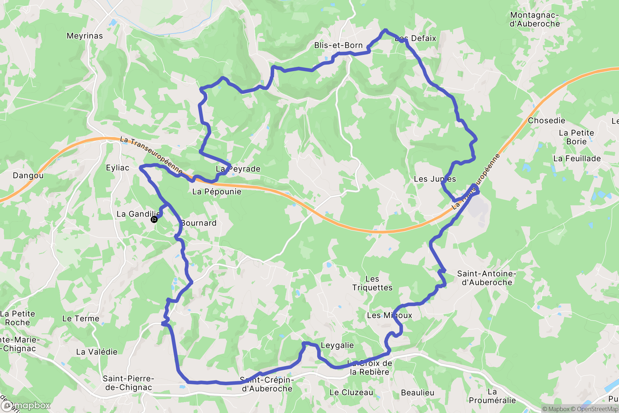 Bassillac et Auberoche : carte du parcours de randonnée - France