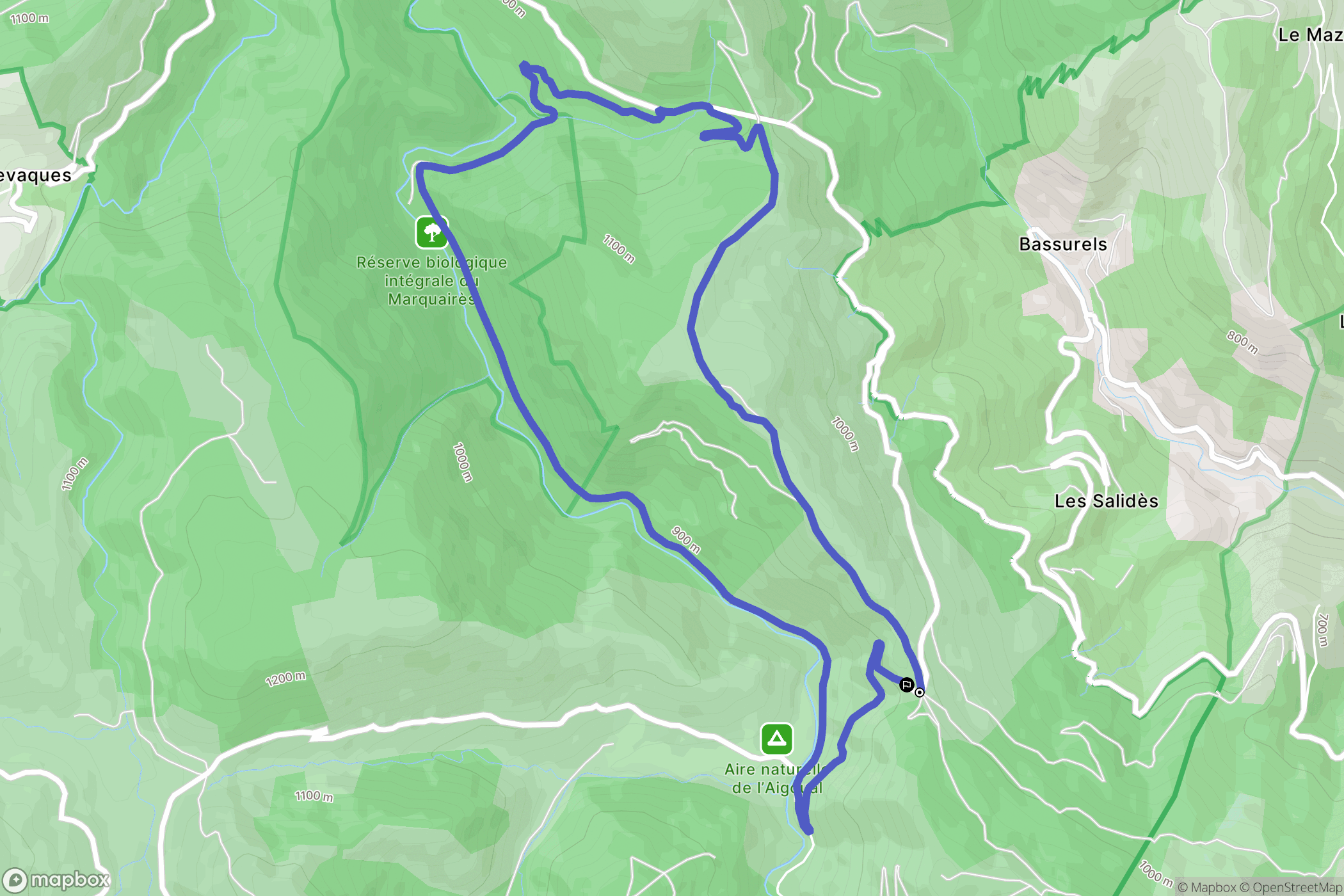 Bassurels : carte du parcours de randonnée - France