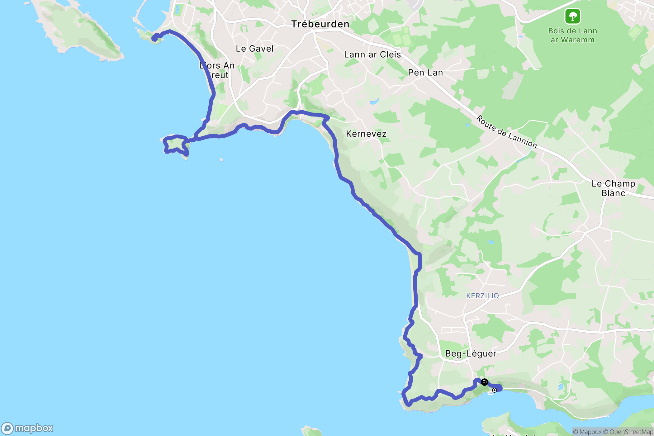 Lannion : carte du parcours de randonnée - France