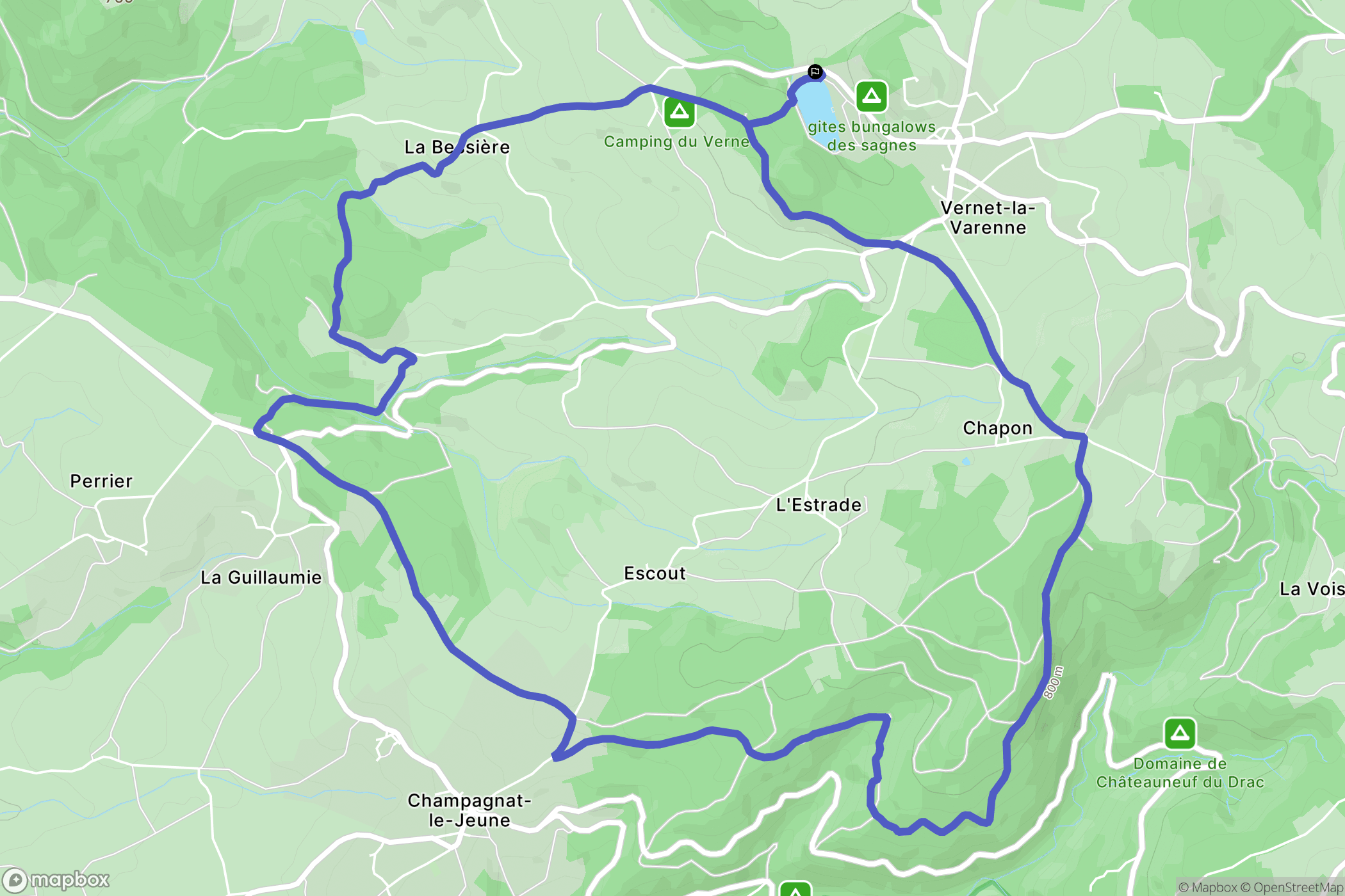 Le Vernet-Chaméane : carte du parcours de randonnée - France