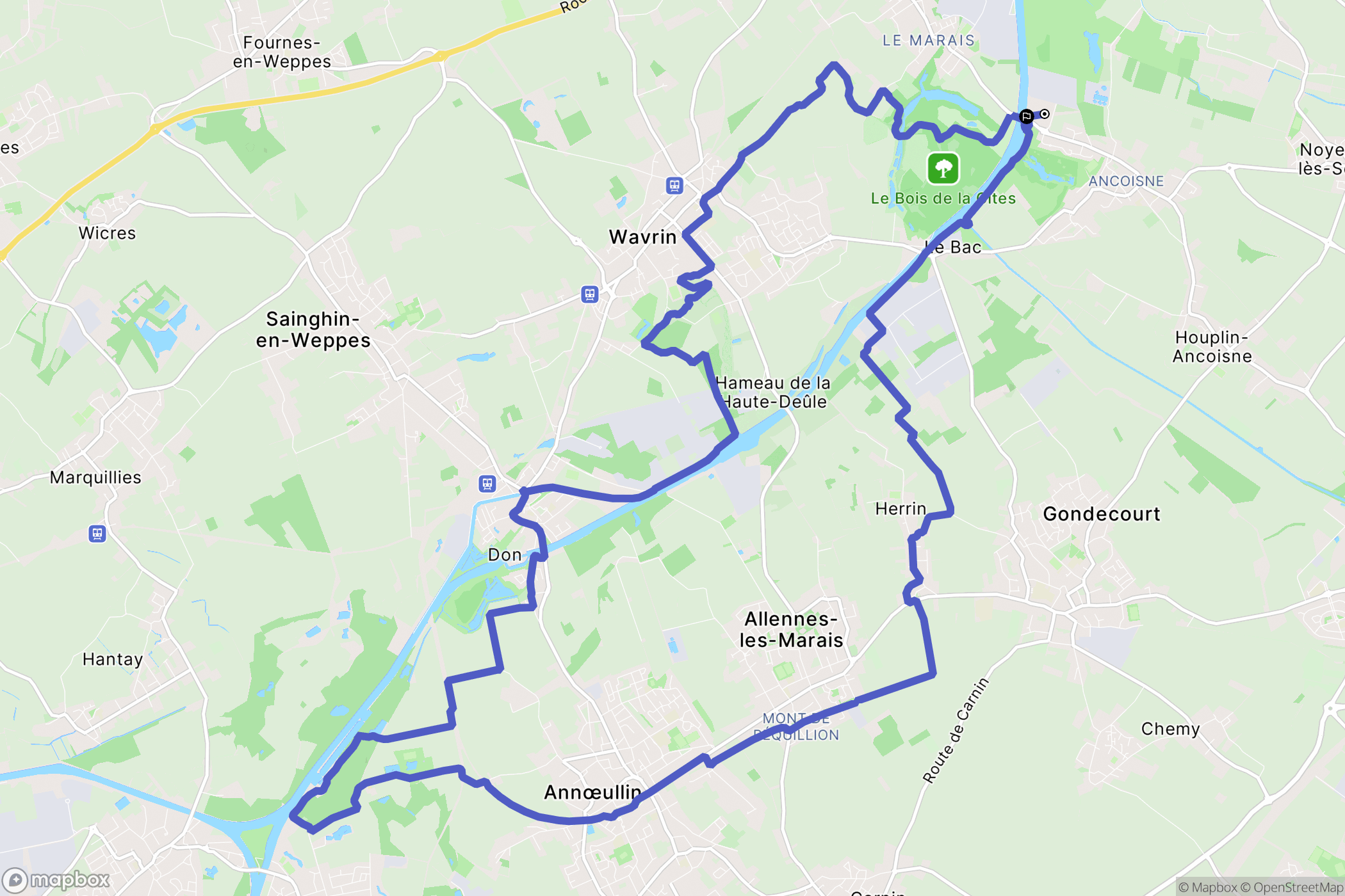 Houplin-Ancoisne : carte du parcours de randonnée - France