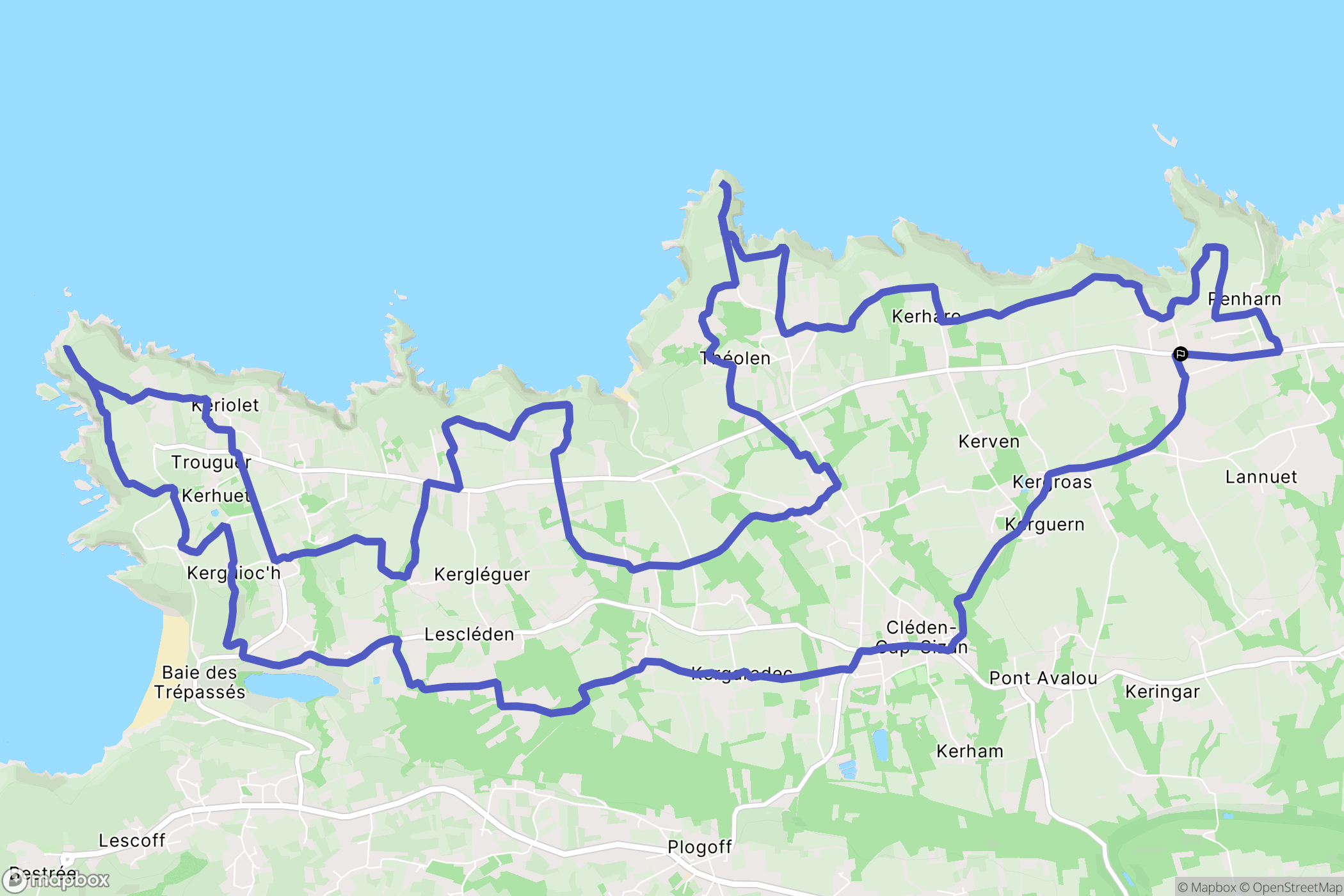 Cléden-Cap-Sizun : carte du parcours de randonnée - France