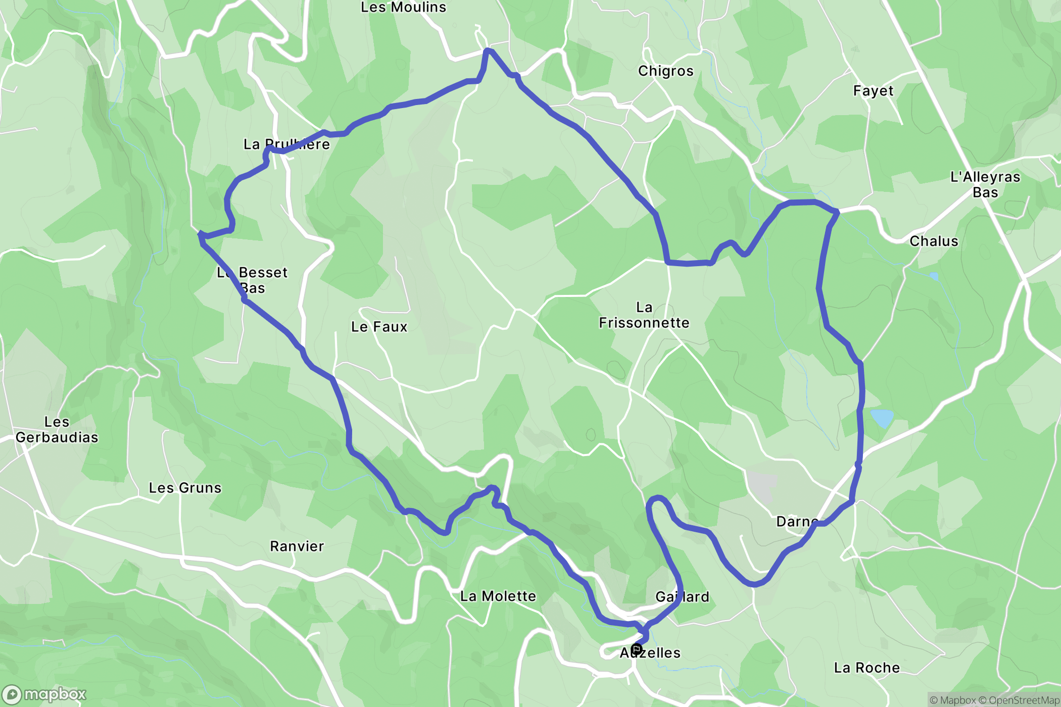 Auzelles : carte du parcours de randonnée - France