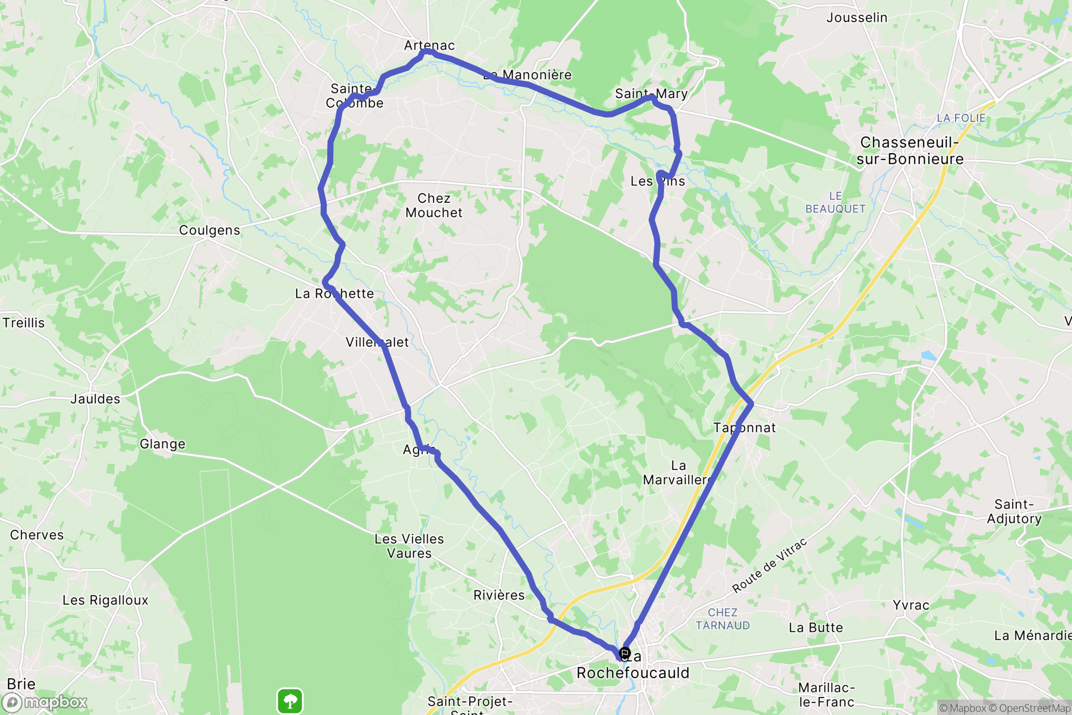 La Rochefoucauld-en-Angoumois : carte du parcours de randonnée - France