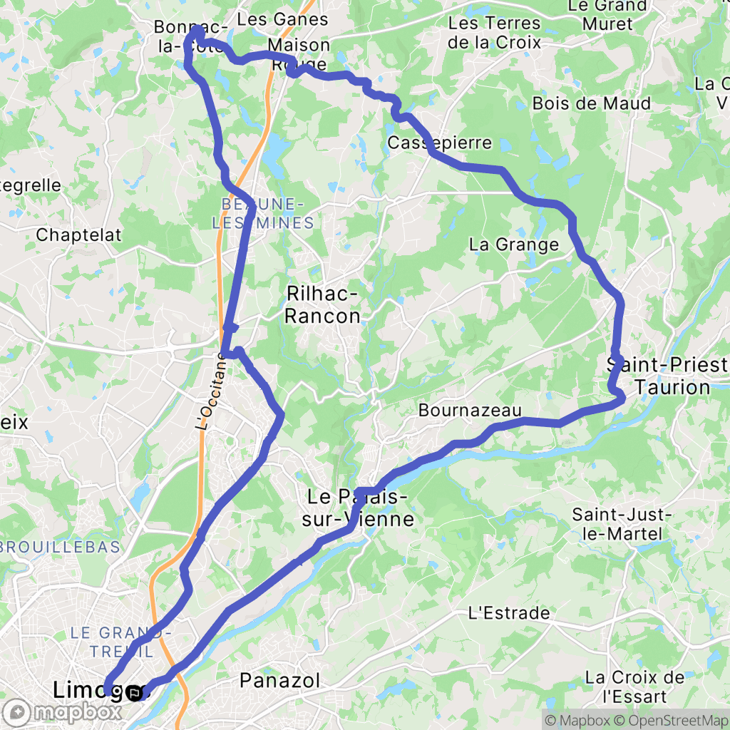 Limoges : carte du parcours de randonnée - France