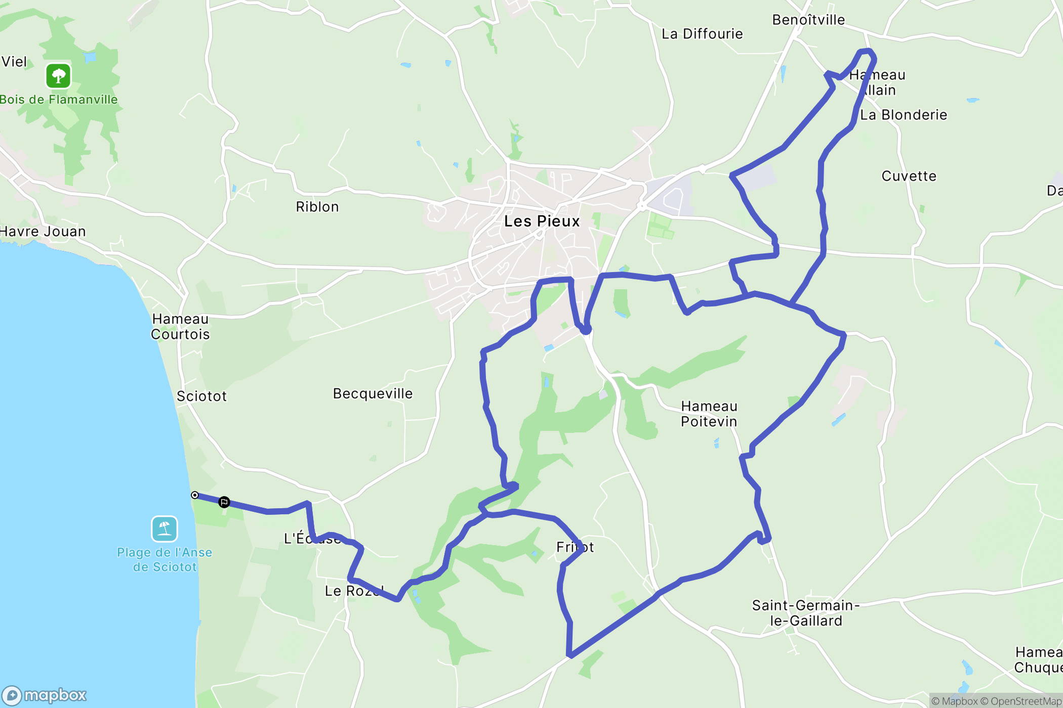 Les Pieux : carte du parcours de randonnée - France