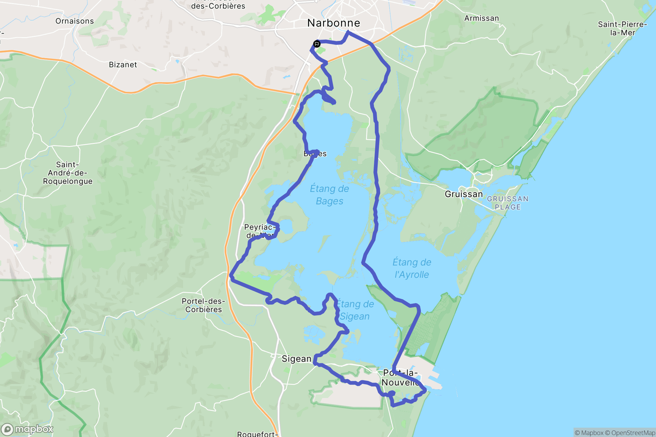 Narbonne : carte du parcours de randonnée - France