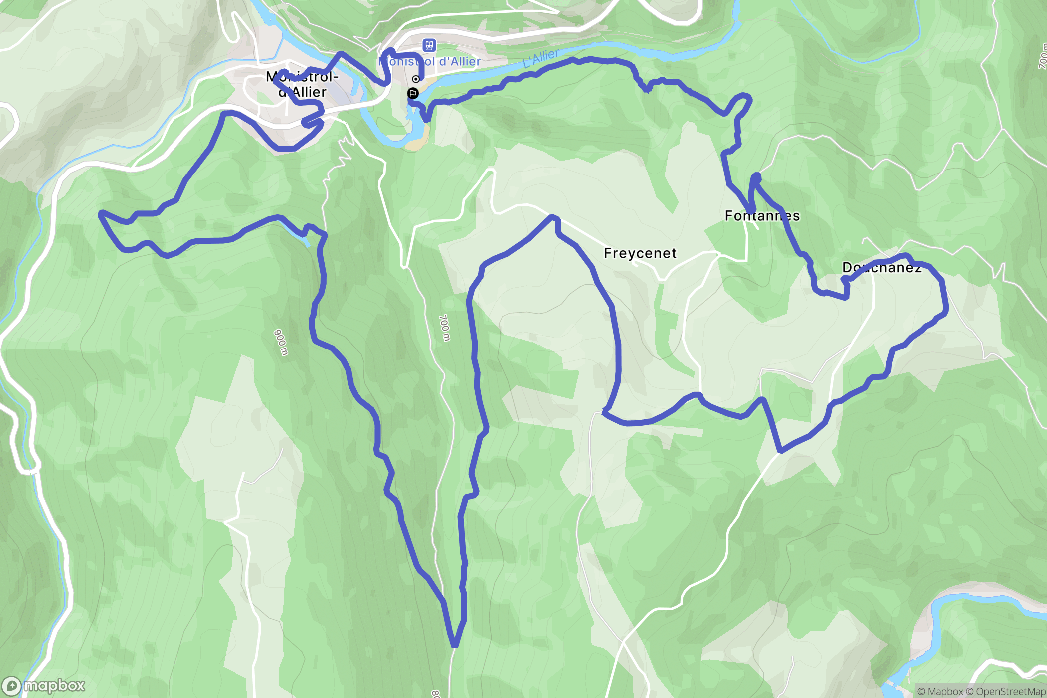 Monistrol-d'Allier : carte du parcours de randonnée - France