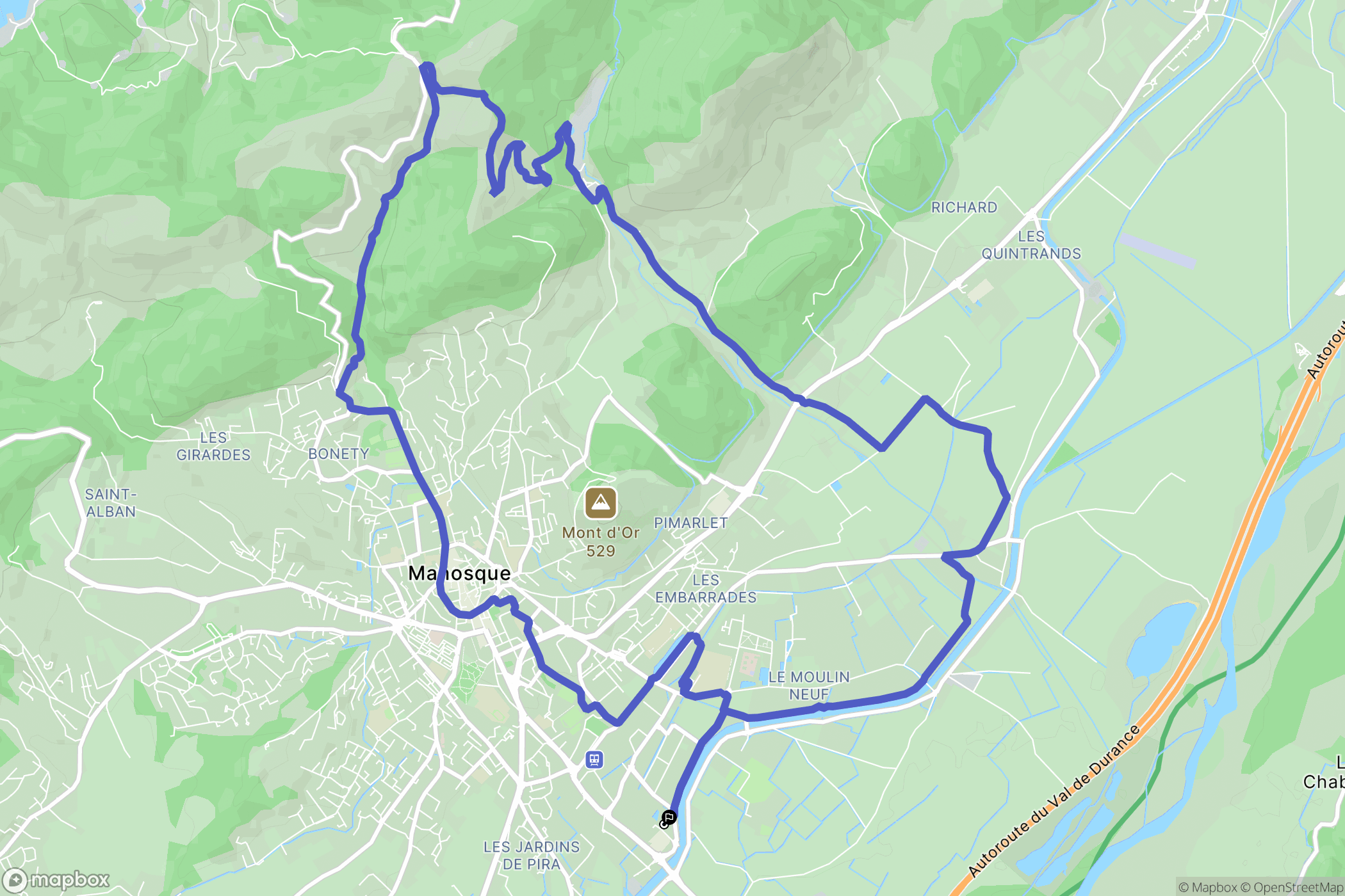 Manosque : carte du parcours de randonnée - France