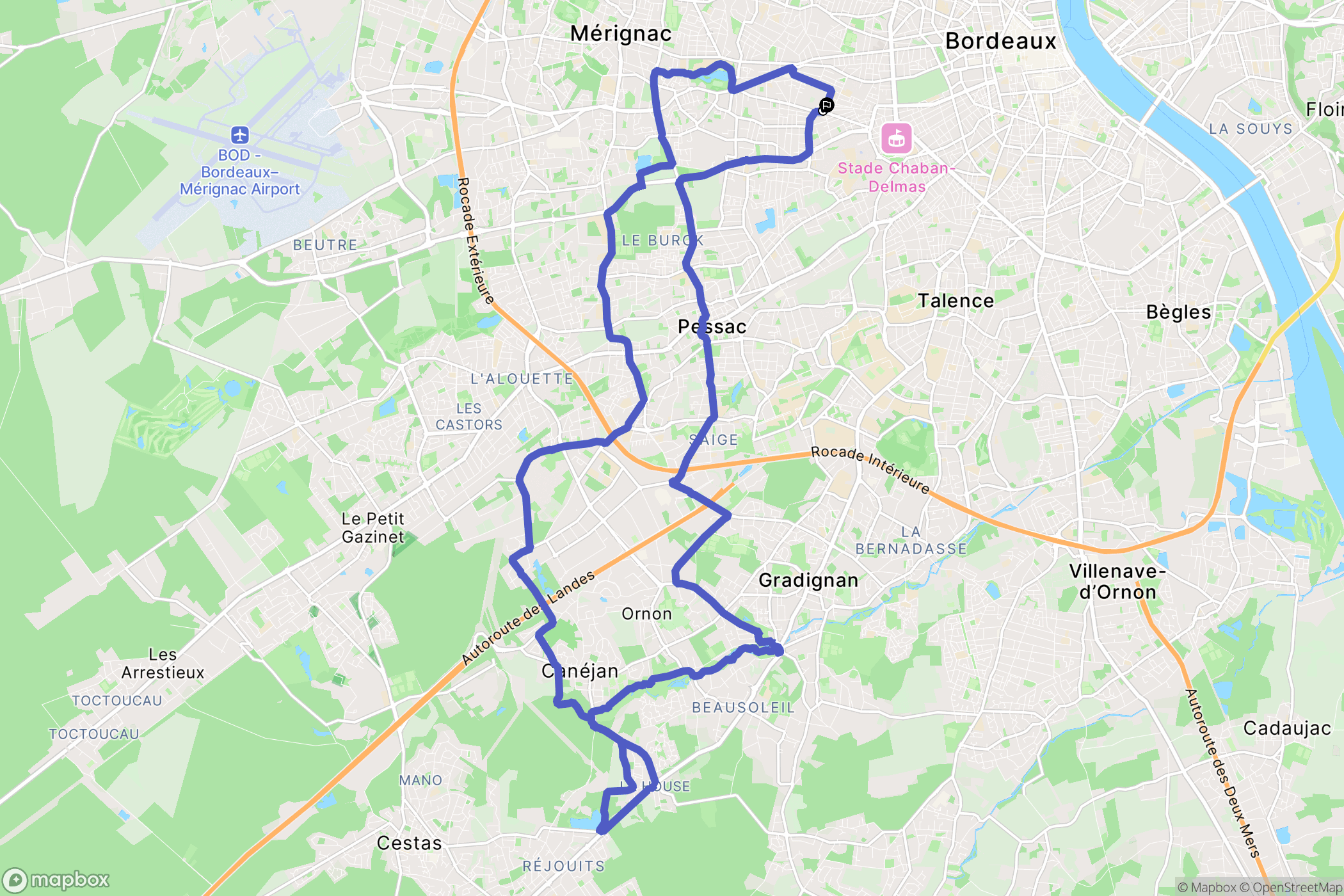 Bordeaux : carte du parcours de randonnée - France