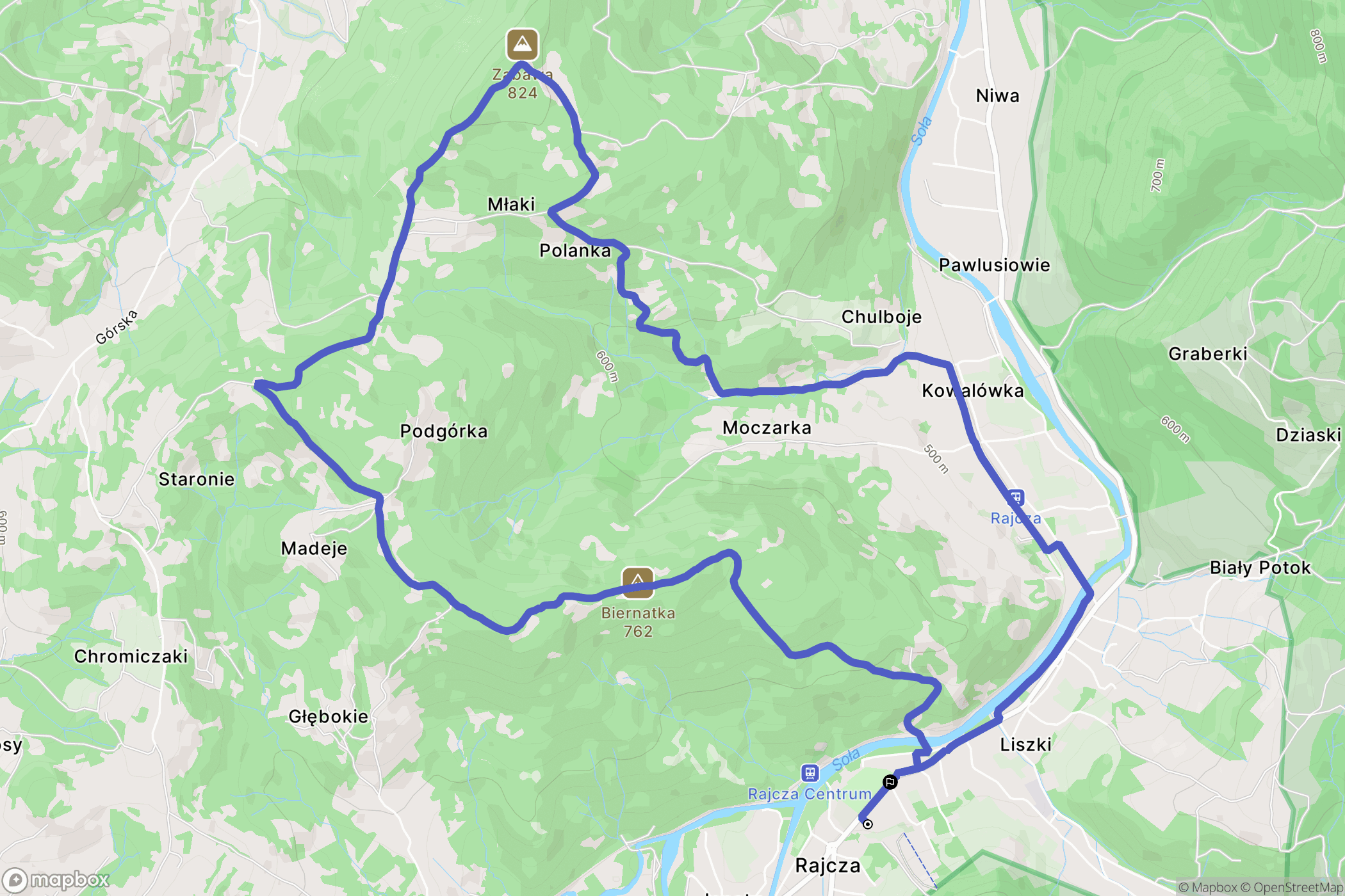 Rajcza: mapa trasy - Poland