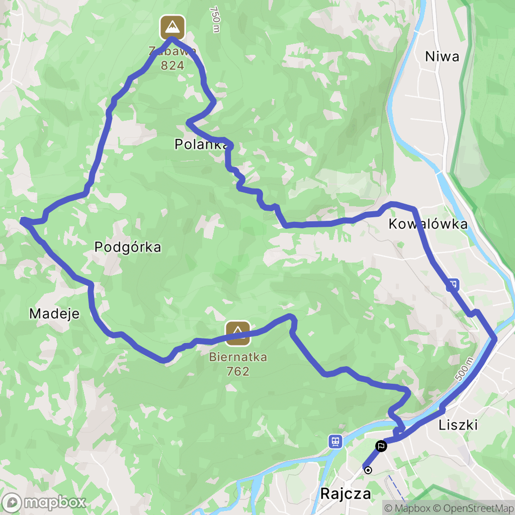 Rajcza: mapa trasy - Poland