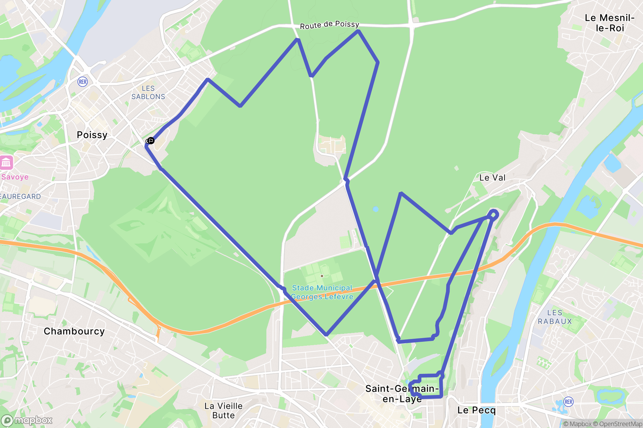 Poissy : carte du parcours de randonnée - France
