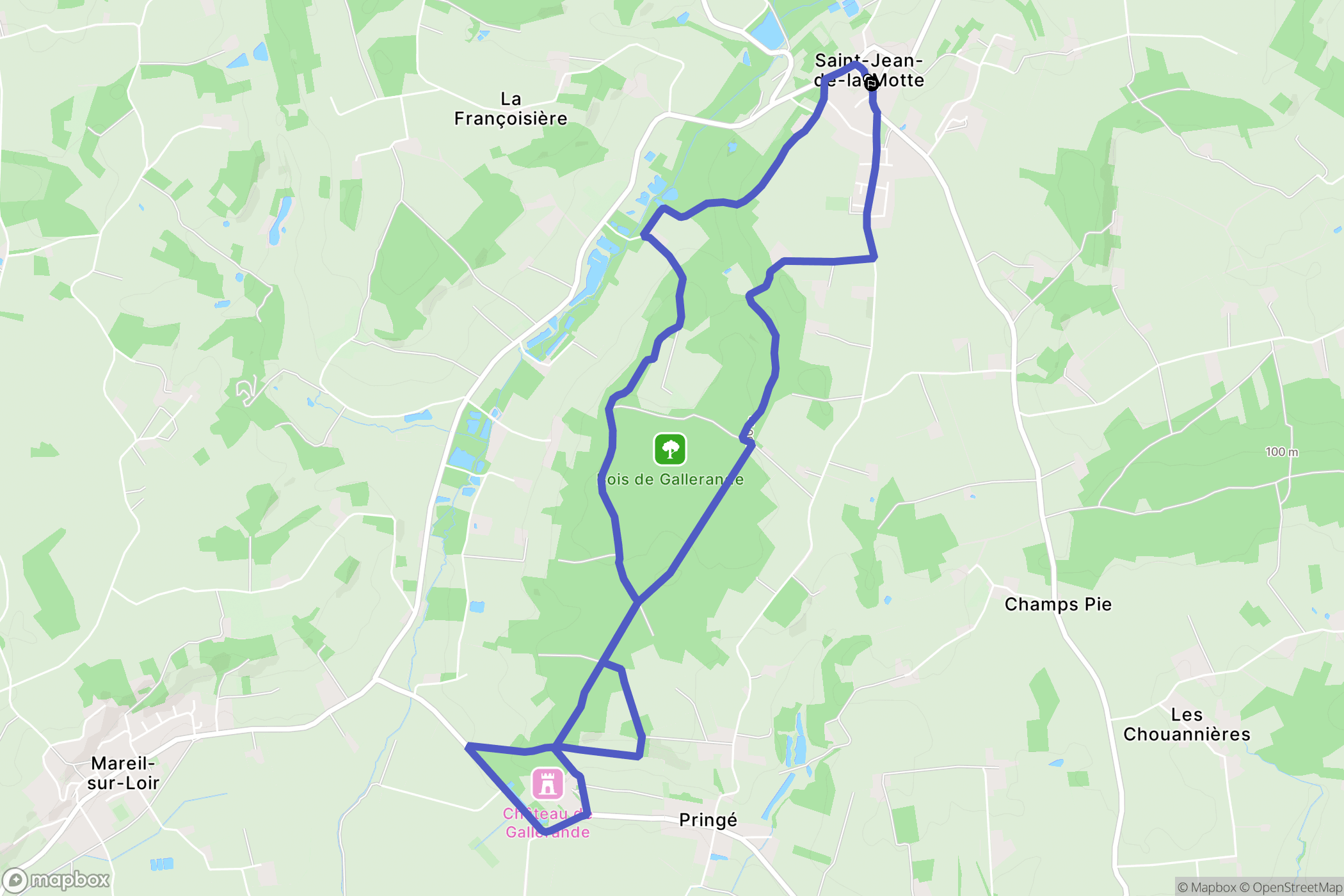Saint-Jean-de-la-Motte : carte du parcours de randonnée - France