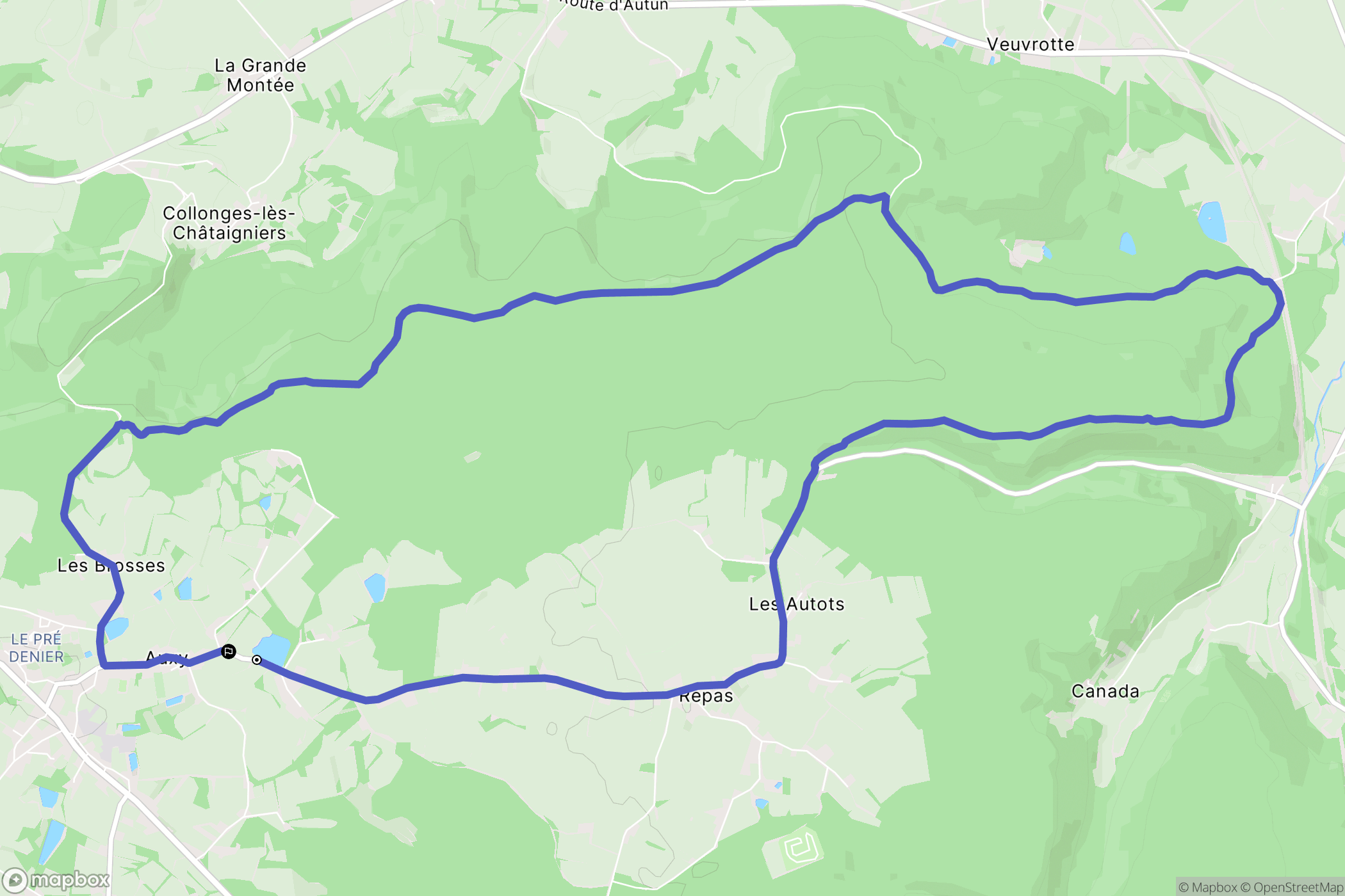 Auxy : carte du parcours de randonnée - France