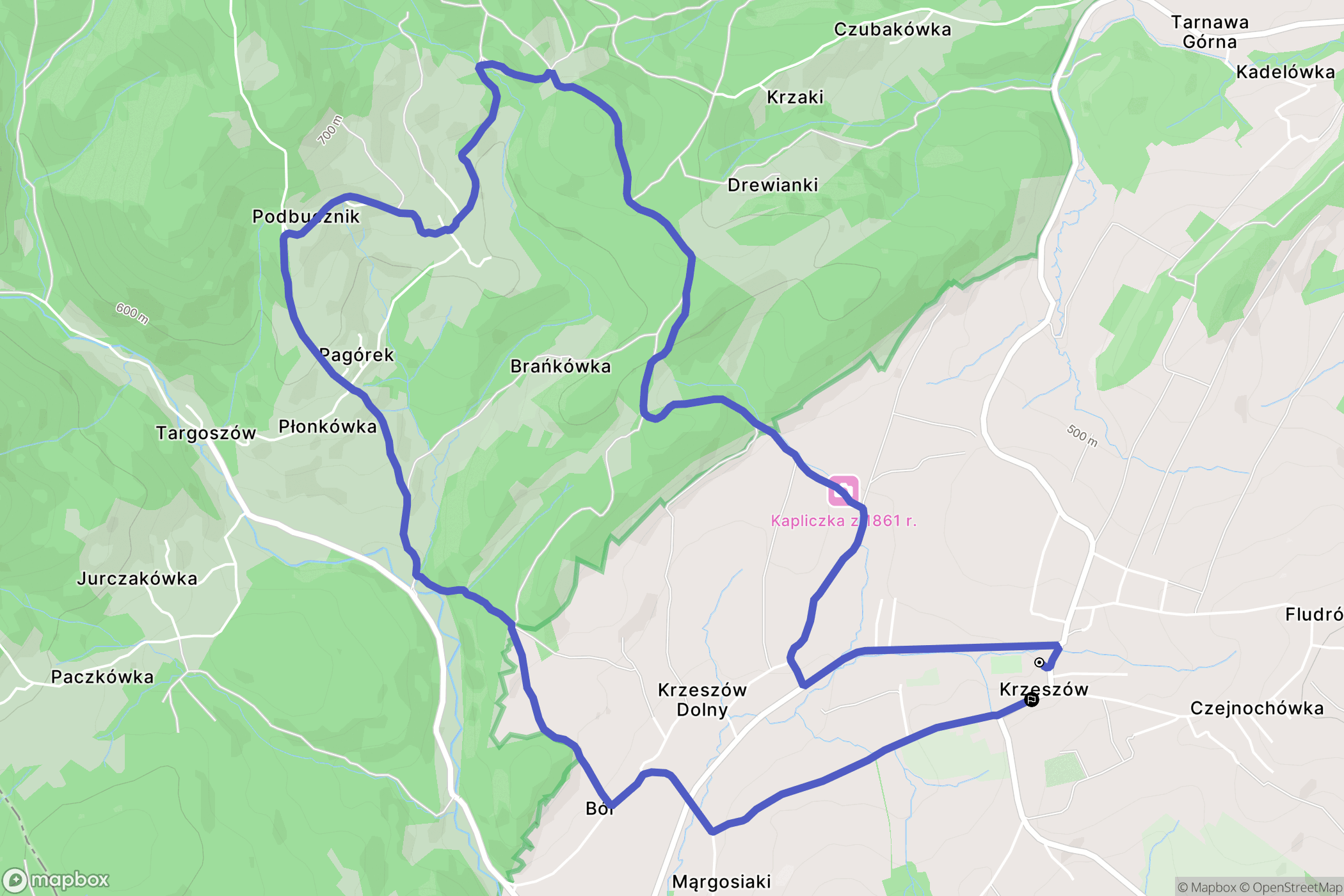 Krzeszów: mapa trasy - Poland