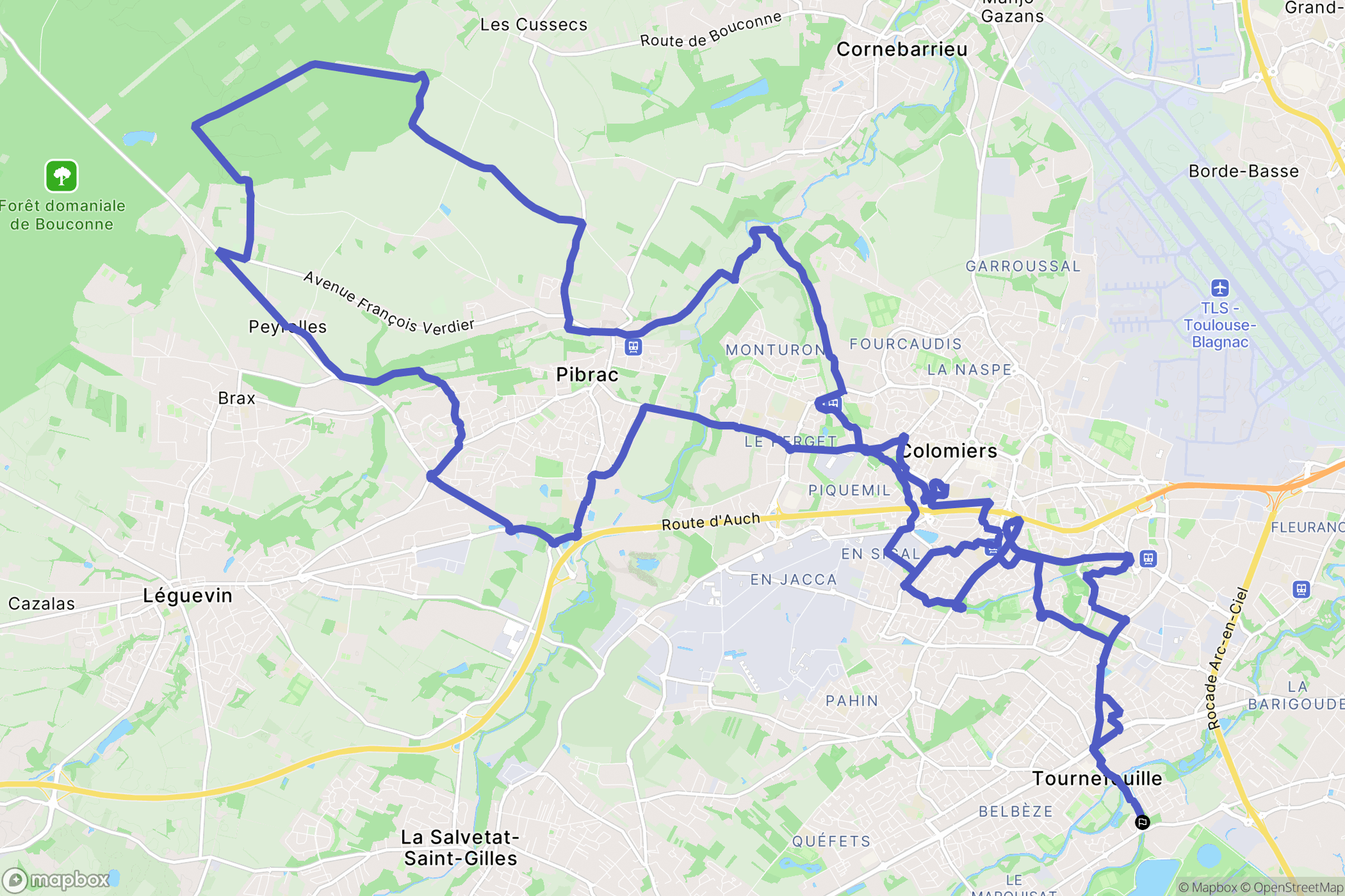 Tournefeuille : carte du parcours de randonnée - France