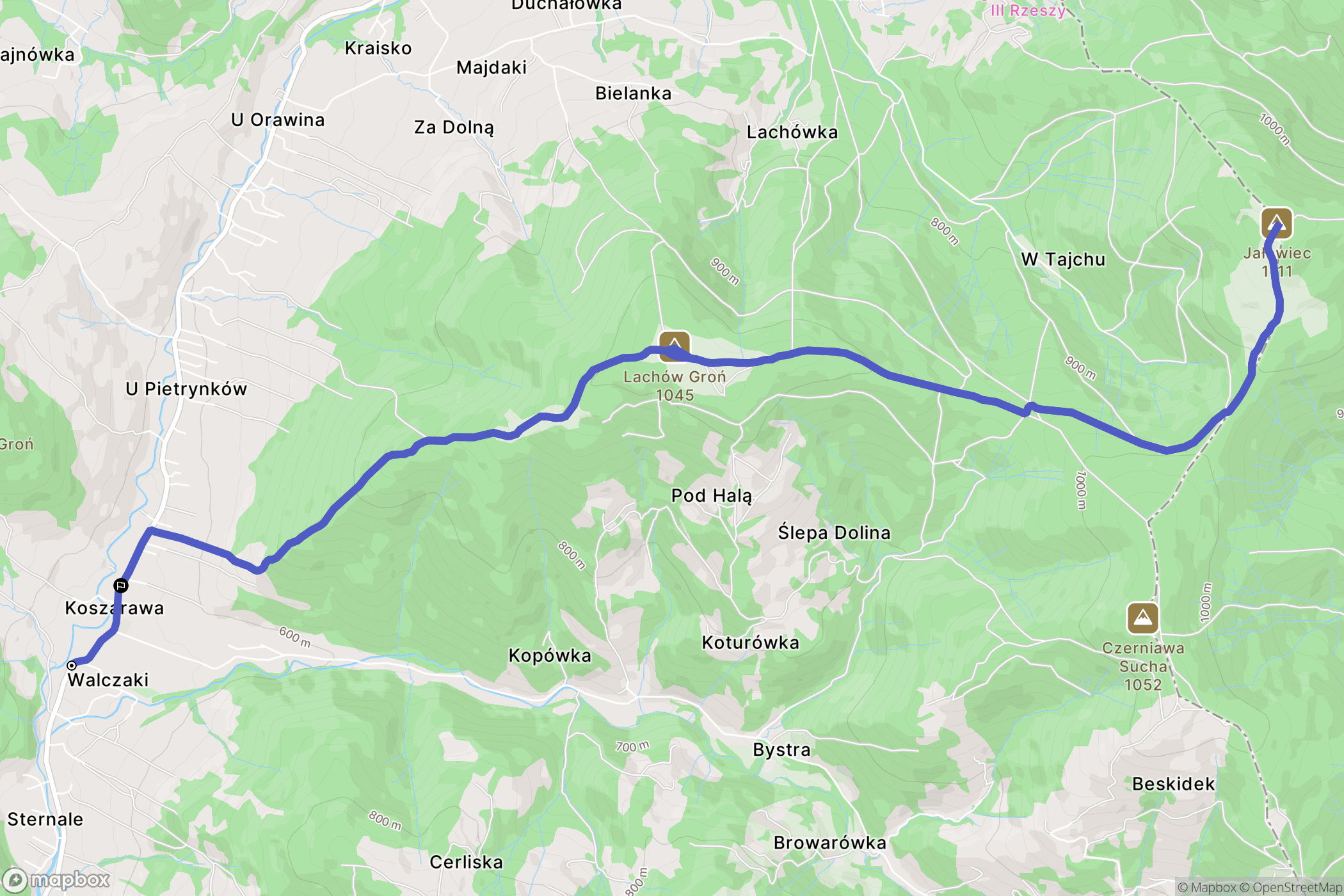 Koszarawa: mapa trasy - Poland