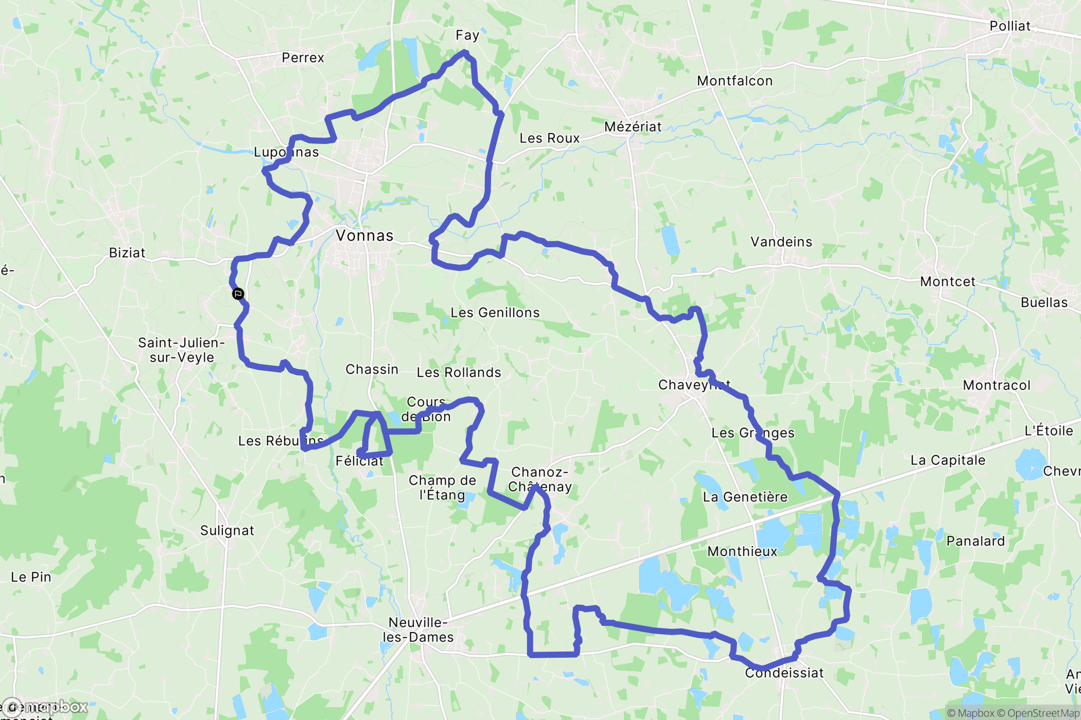 Saint-Julien-sur-Veyle : carte du parcours de randonnée - France