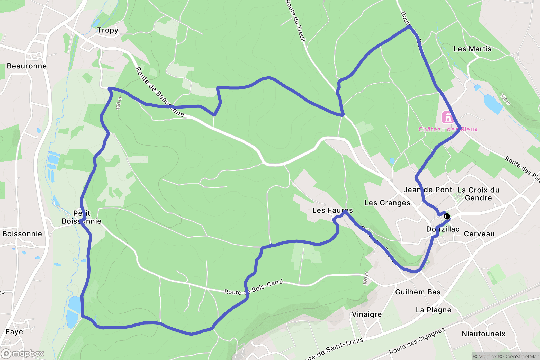 Douzillac : carte du parcours de randonnée - France