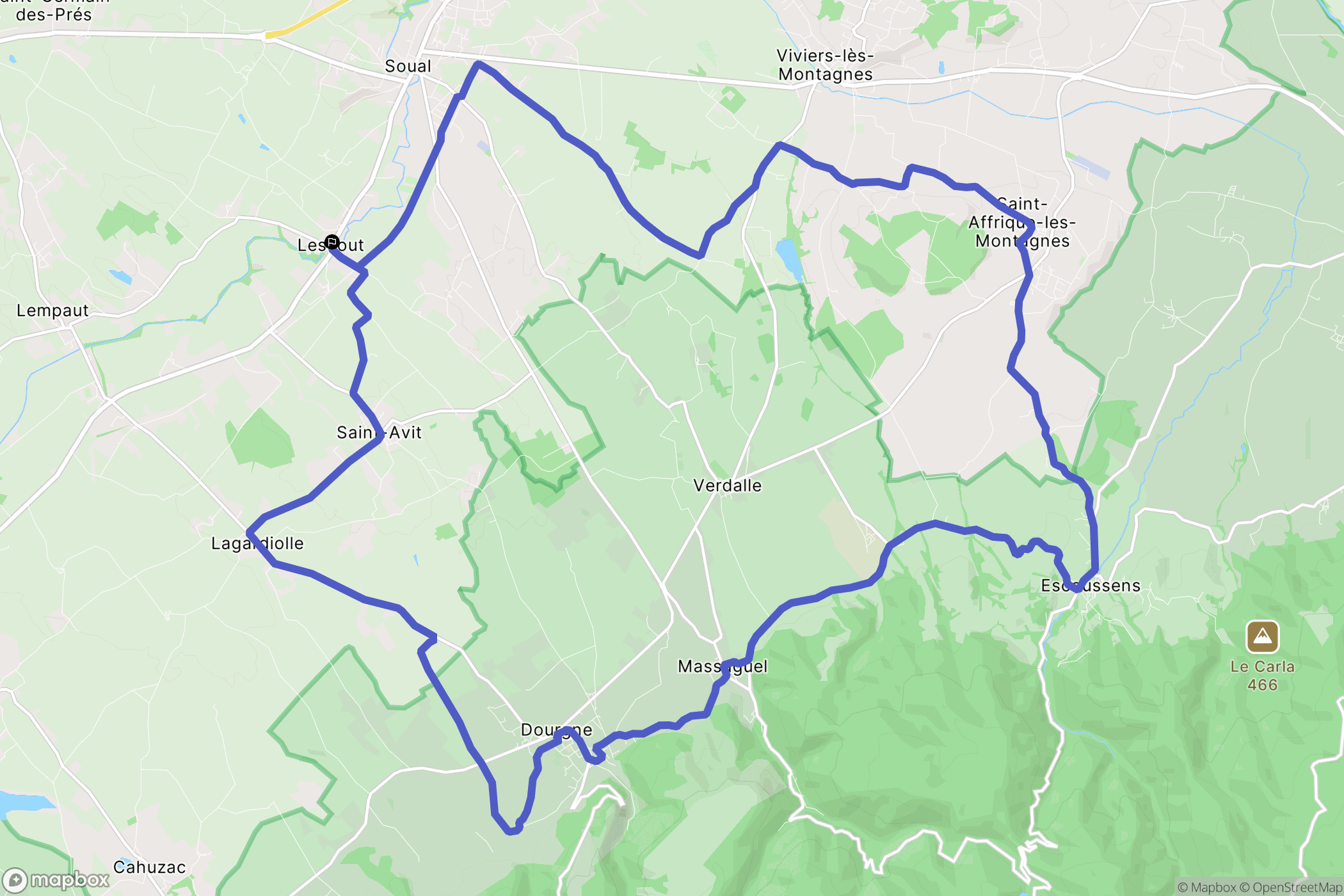 Lescout : carte du parcours de randonnée - France