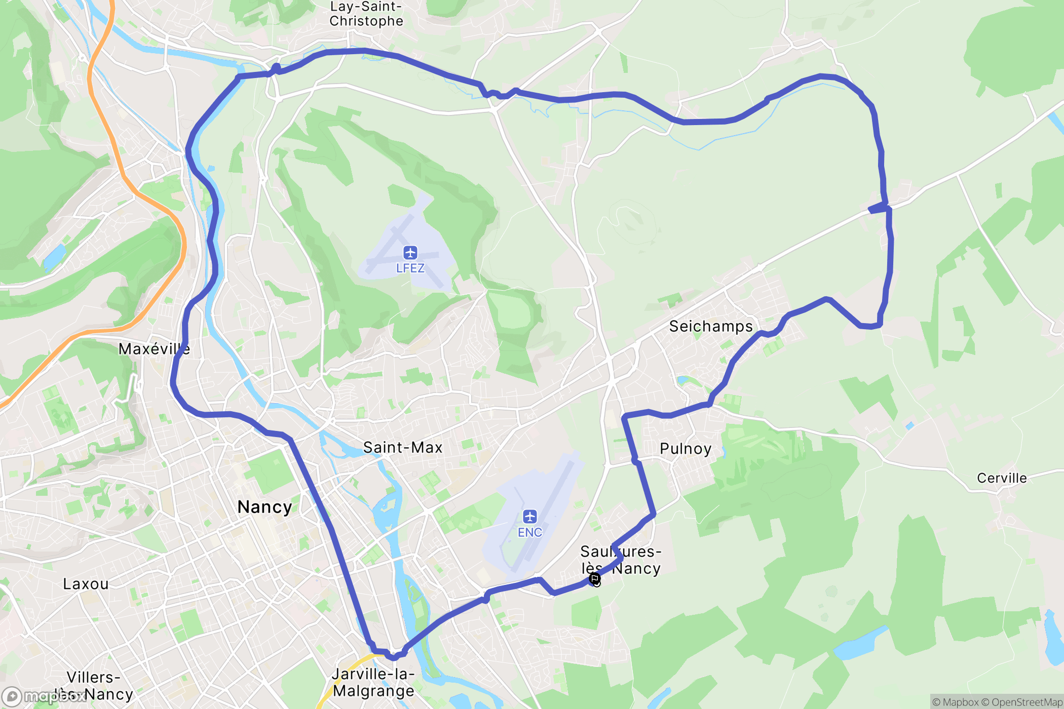Saulxures-lès-Nancy : carte du parcours de randonnée - France