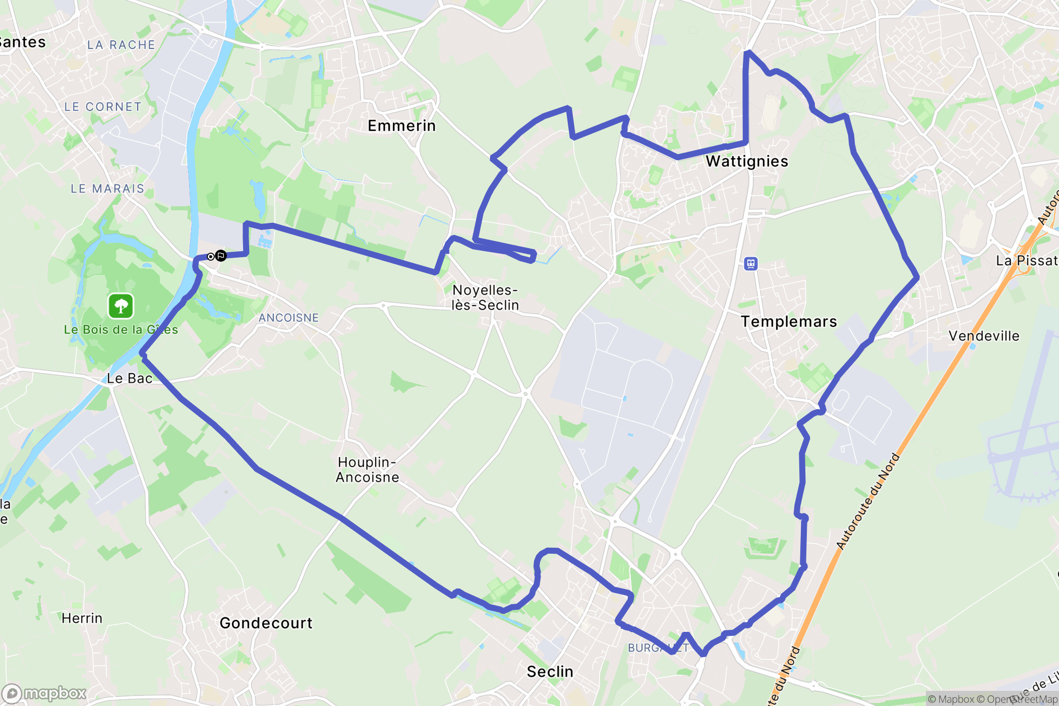 Houplin-Ancoisne : carte du parcours de randonnée - France