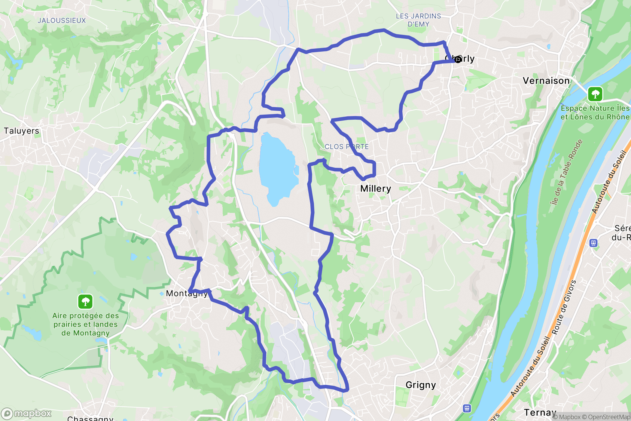 Charly : carte du parcours de randonnée - France