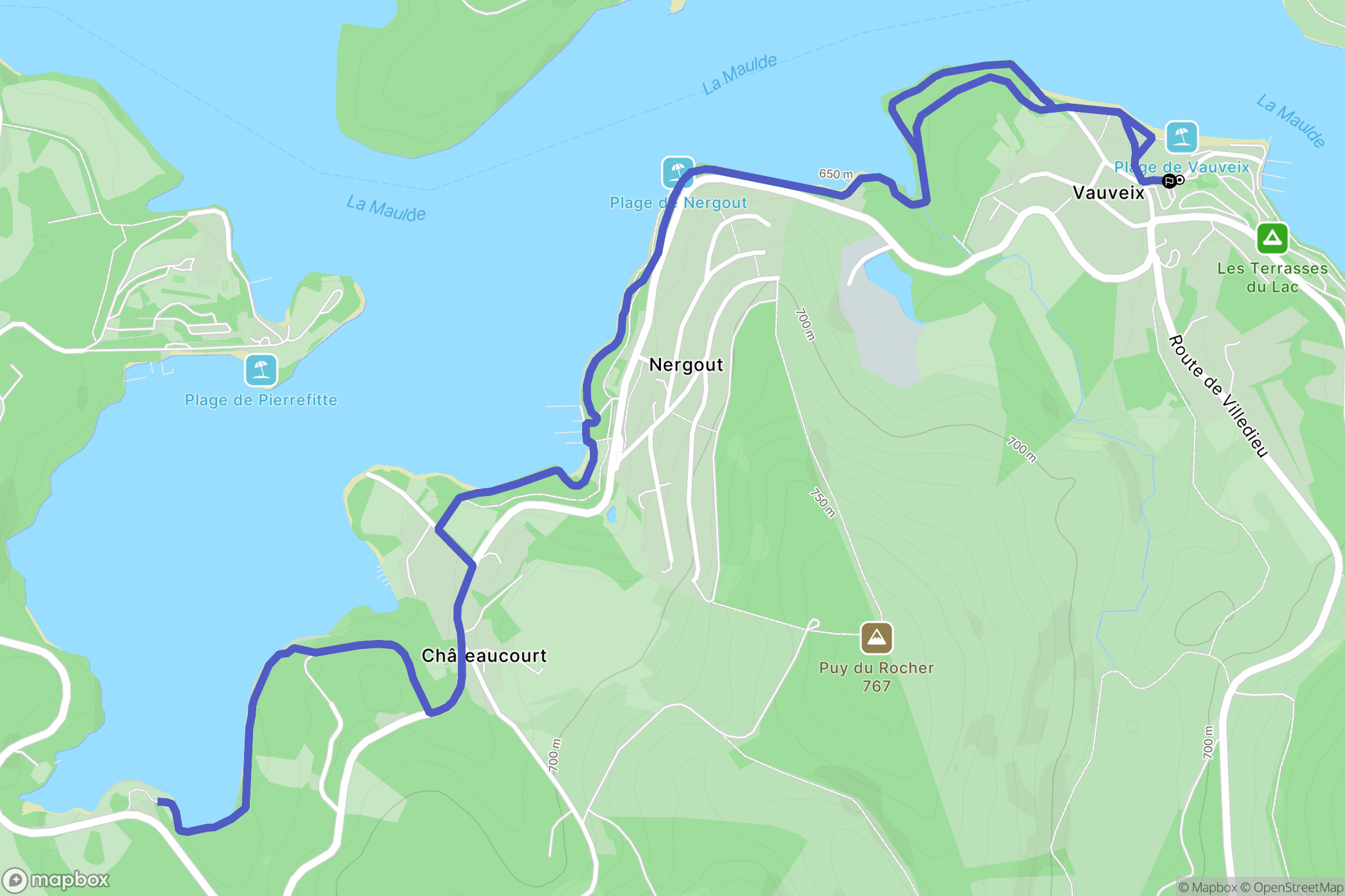 Royère-de-Vassivière : carte du parcours de randonnée - France