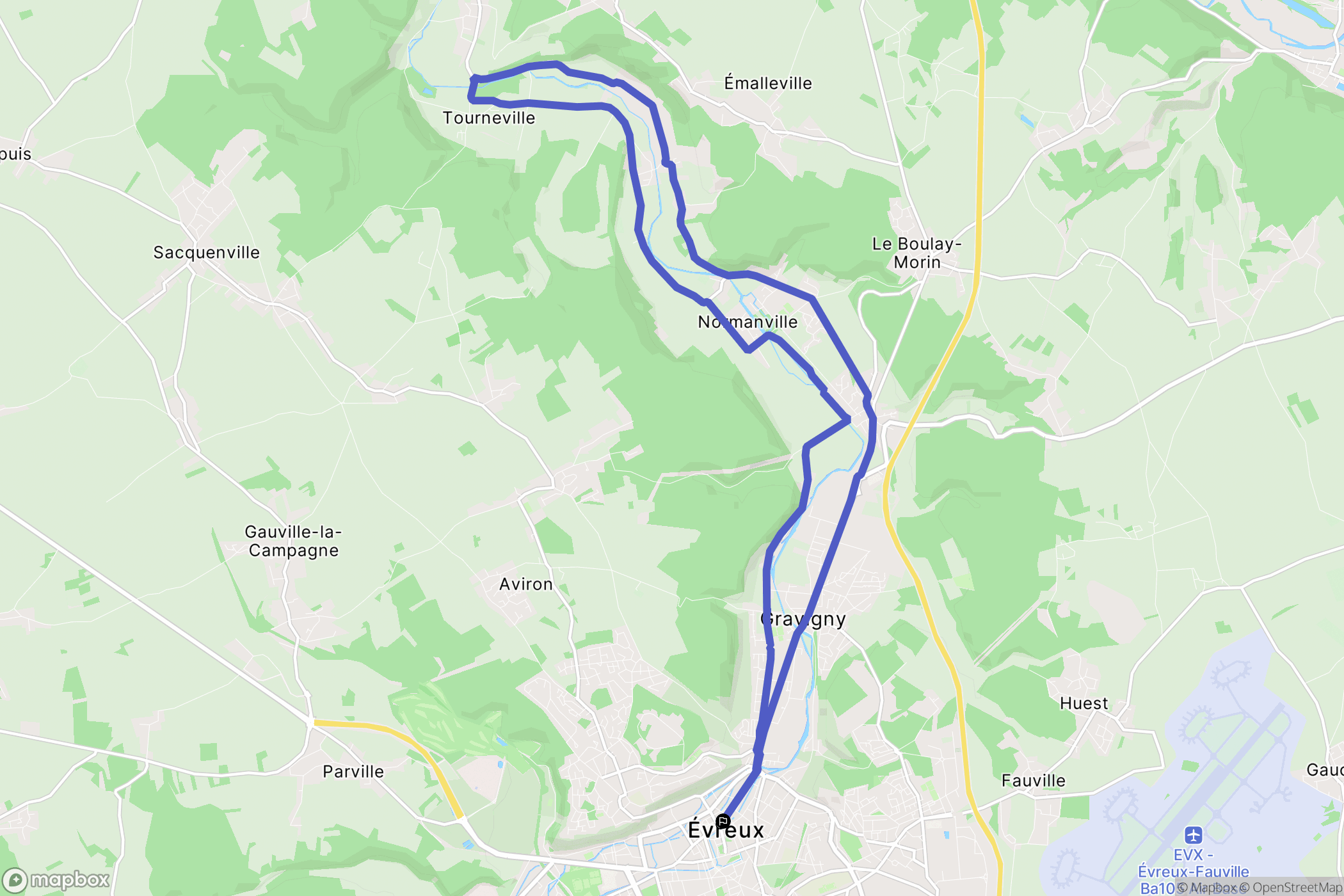 Évreux : carte du parcours de randonnée - France