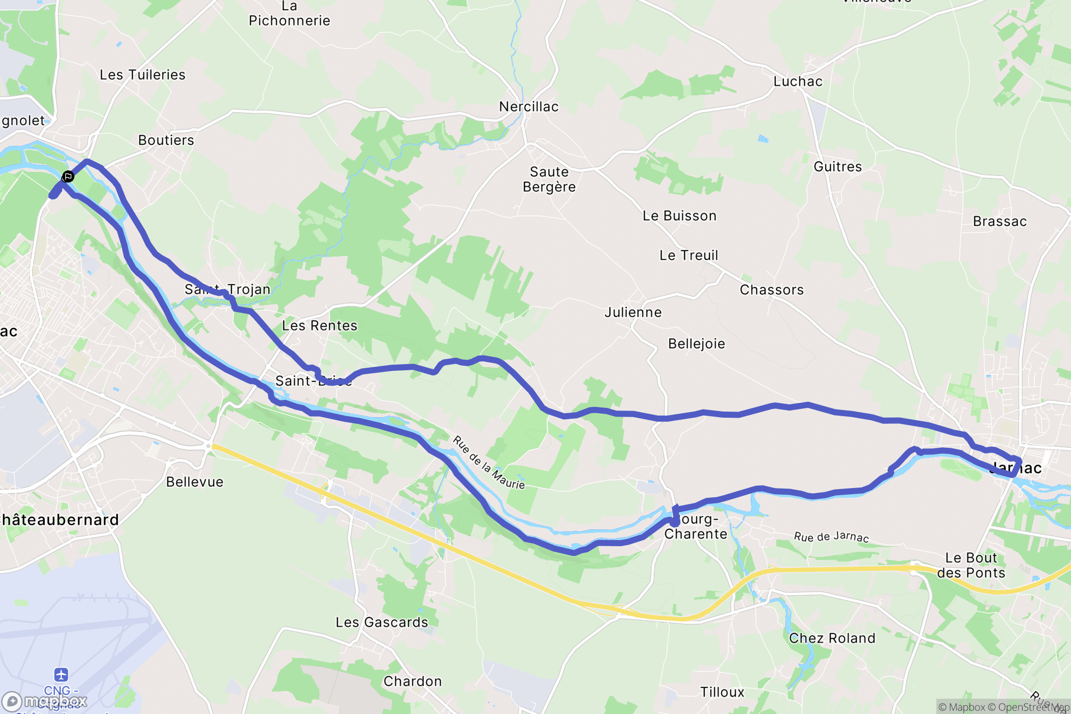 Cognac : carte du parcours de randonnée - France
