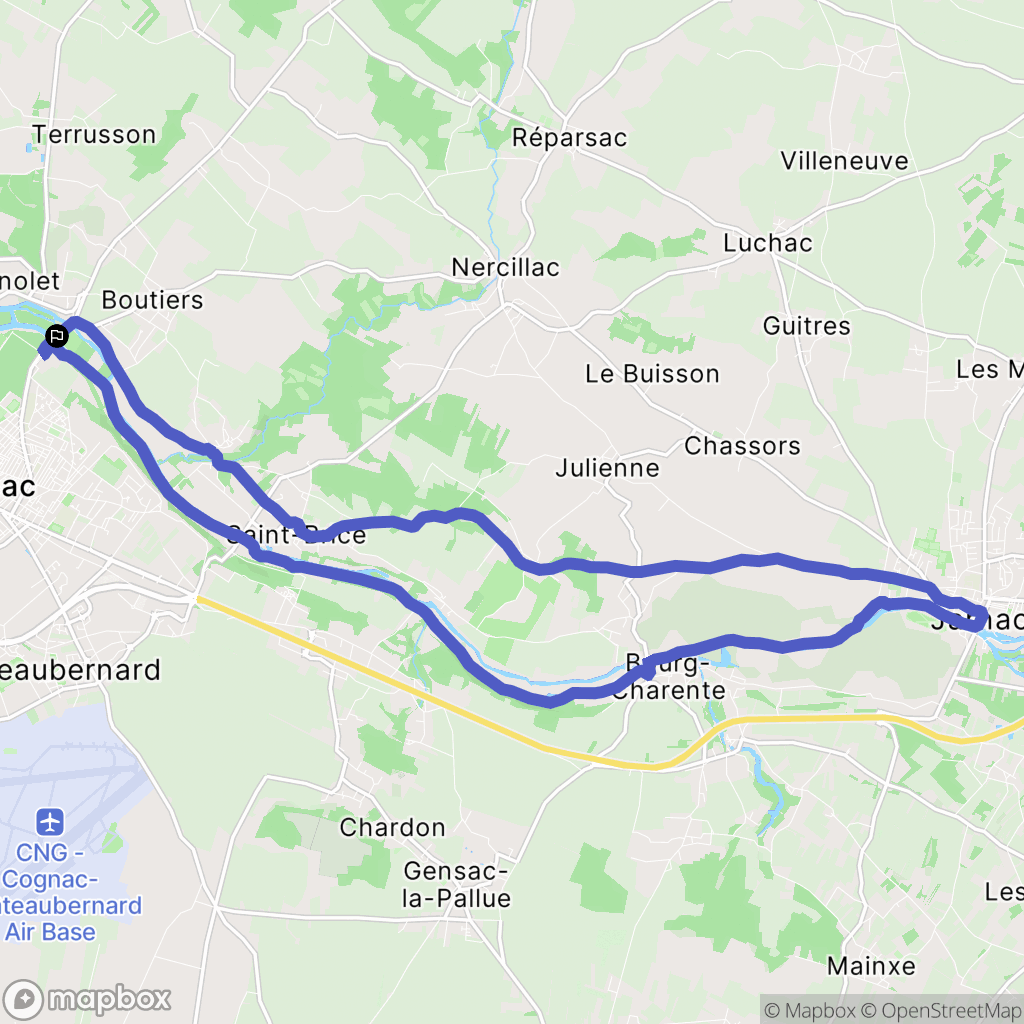 Cognac : carte du parcours de randonnée - France