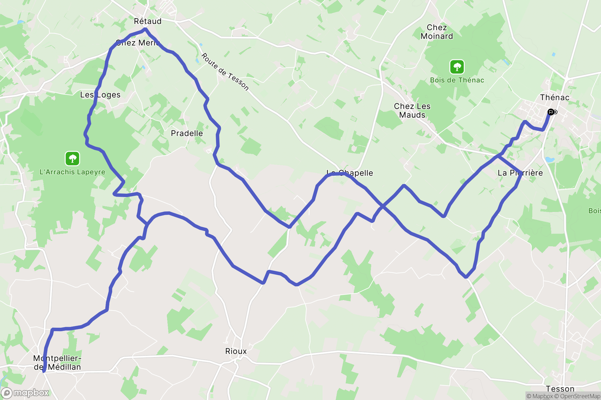 Thénac : carte du parcours de randonnée - France