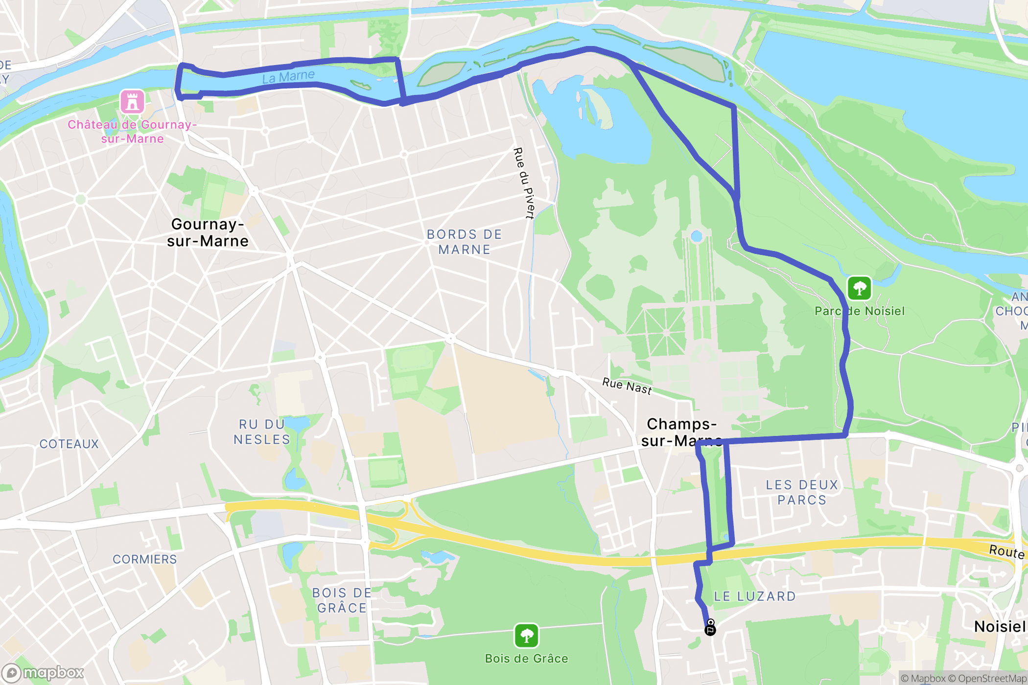 Champs-sur-Marne : carte du parcours de randonnée - France